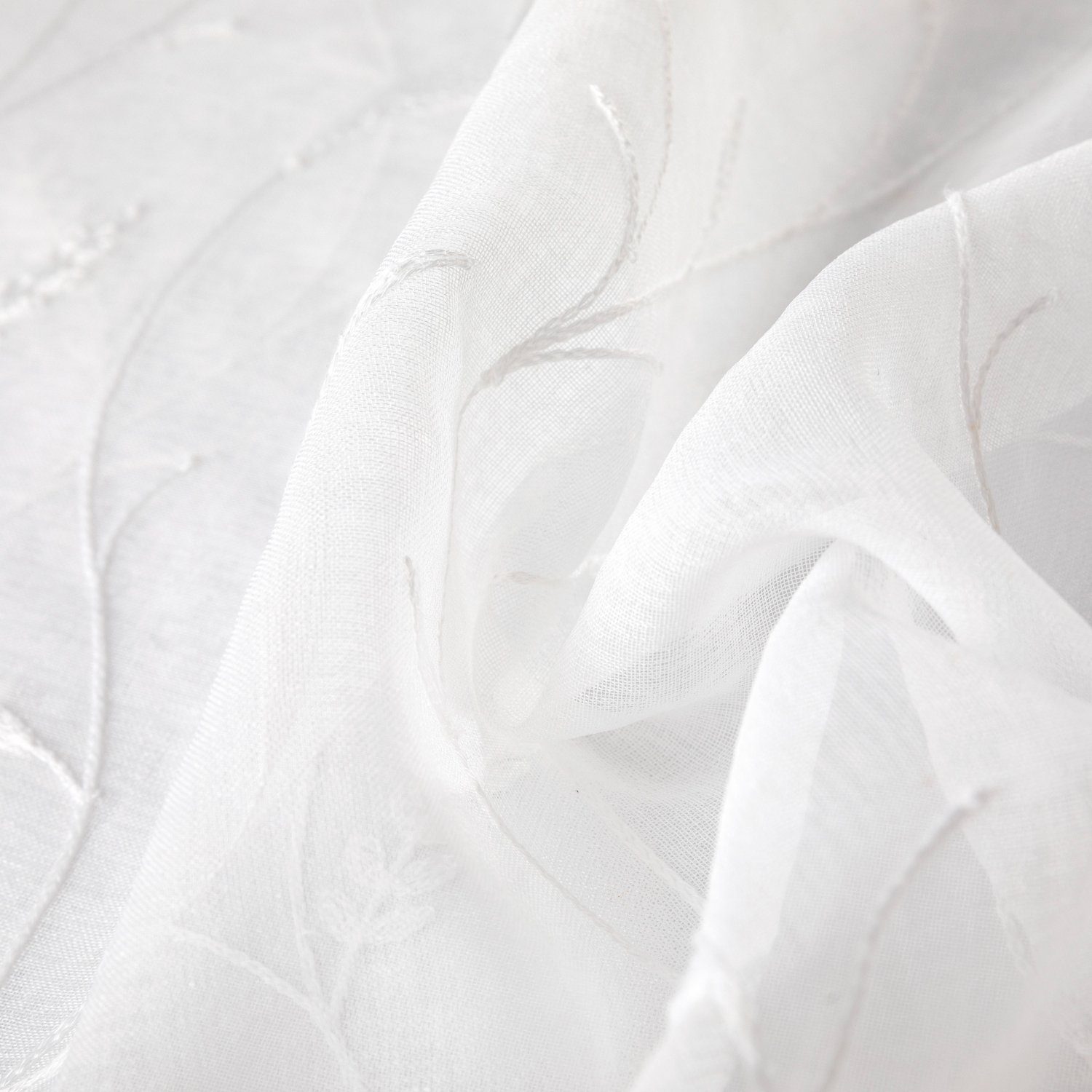 St), Gardine, (2 Weiß halbtransparent, Polyester, HOMEIDEAS, blätte-Stickerei Stangendurchzug