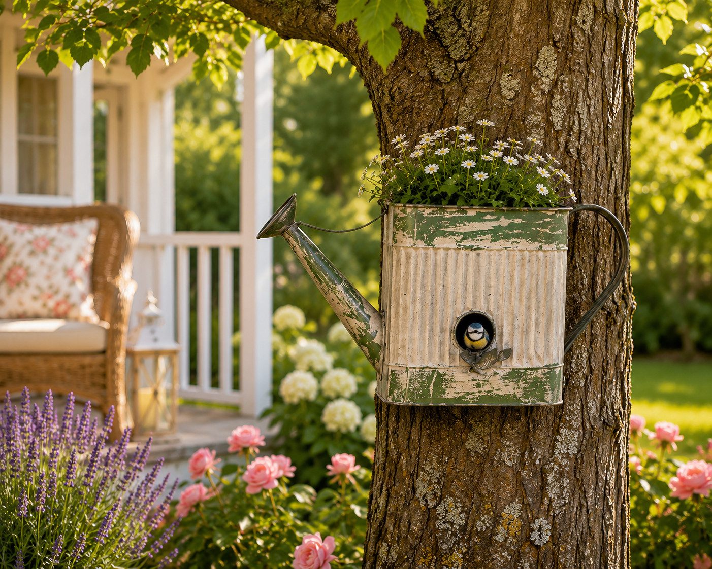 finehomegarden Nistkasten Vogelhaus Kannen-Design grün Dekoratives Vogelhäuschen zum Hängen, 54x18cm H30 cm Gartendekoration für Garten, Balkon und Terrasse