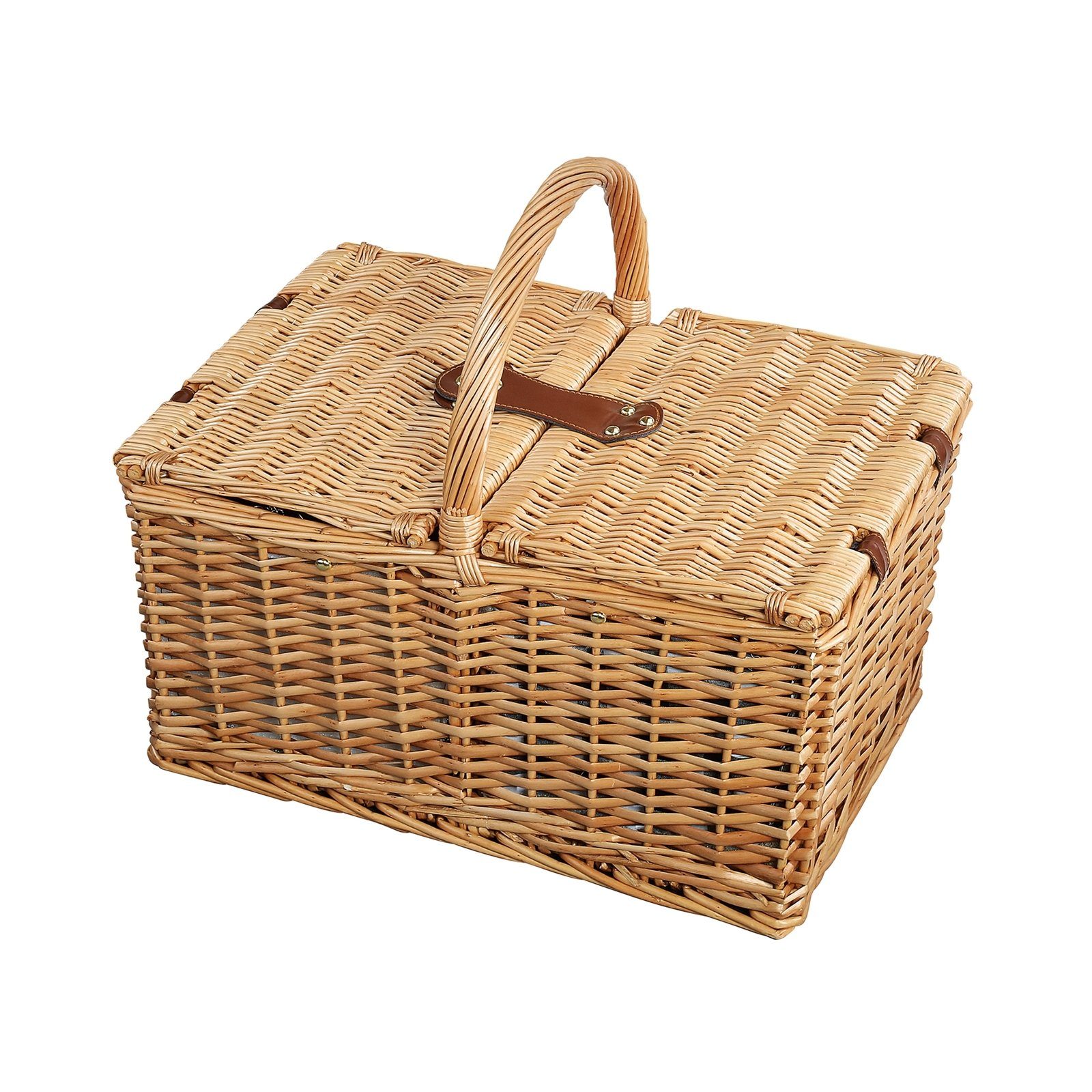 Cilio Picknickkorb Picknickkorb für 4 Personen LUGANO (Stück, 1 St., 1x Picknickkorb mit je 4x Teller, Messer, Gabeln, Löffel und Gläsern), mit Teller Besteck Gläser