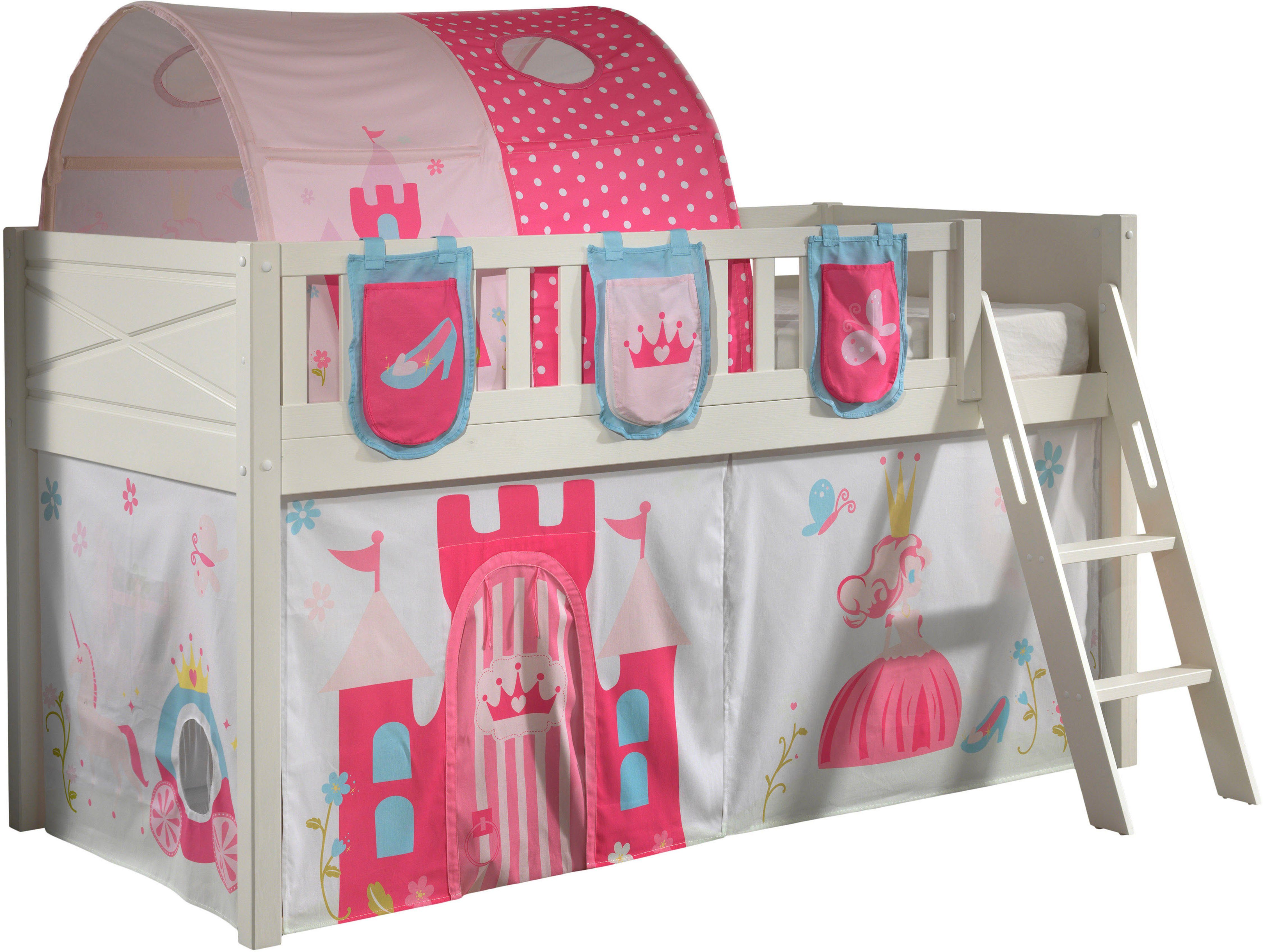 Vipack Hochbett Scott (Made in Europe) mit Leiter, LF 90x200 cm, Vorhang, Tasche, Tunnel, 4 Designs