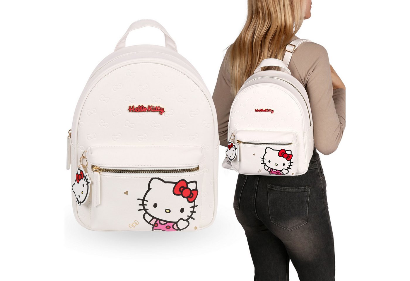 Hello Kitty Cityrucksack Hello Kitty Weißer Lederrucksack,Damen Citrucksack, 29x24x11 cm