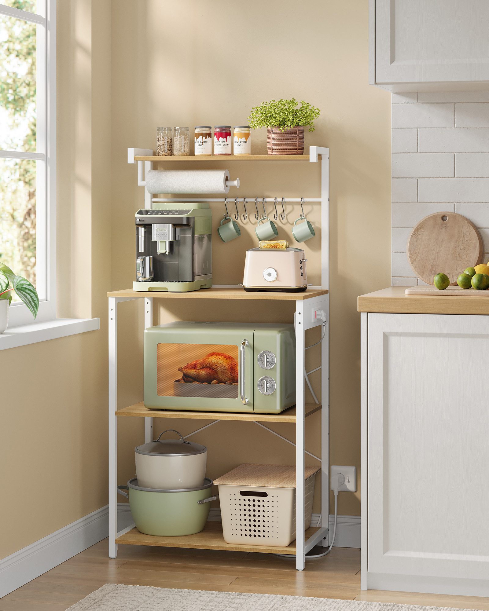 VASAGLE Küchenregal, Standregal mit Steckdosen, Standregal 4 Ebenen, verste günstig online kaufen