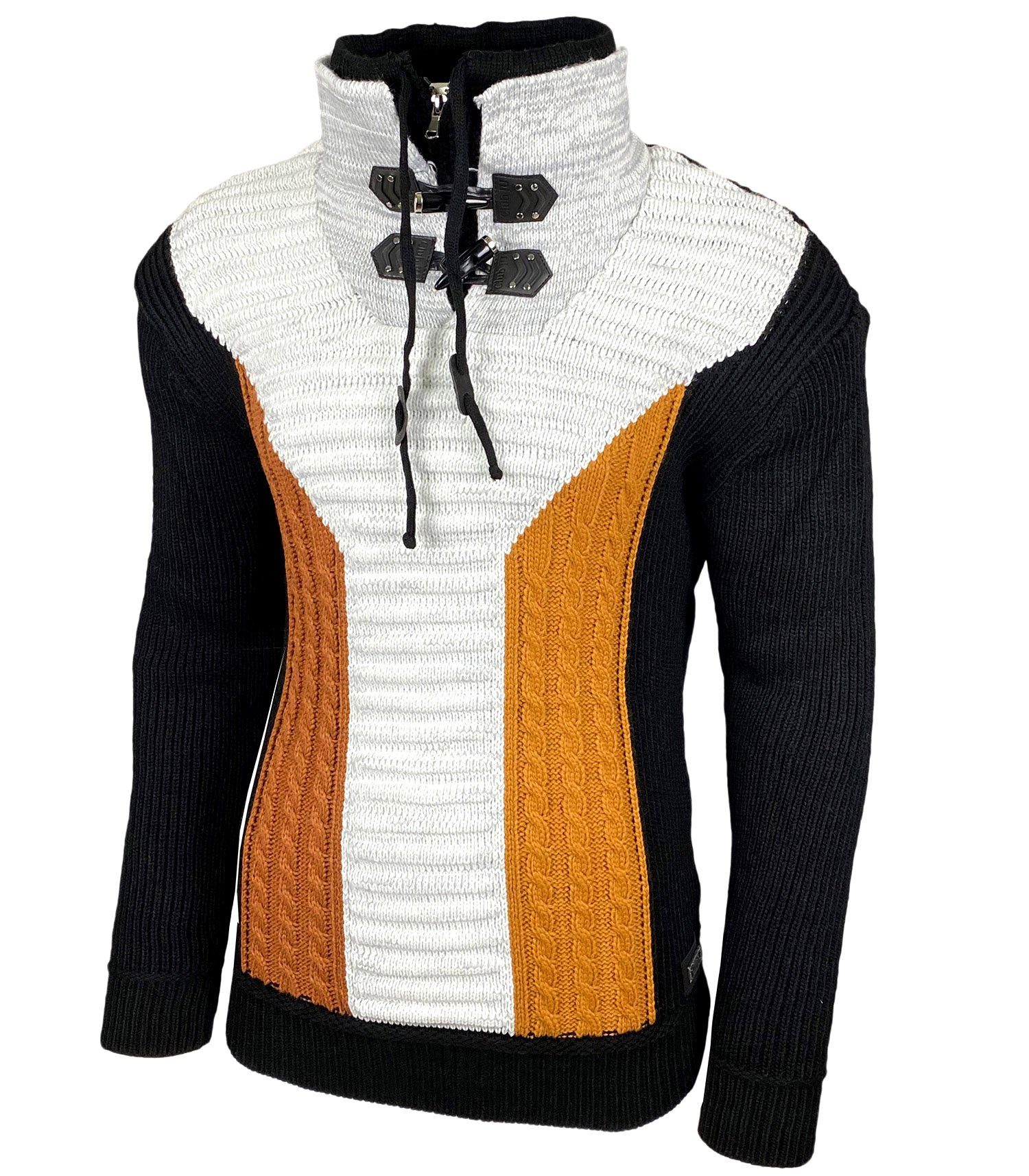 Strickpullover Baxboy Herren Grobstrick Pullover Doppeltem Stehkragen B-51113