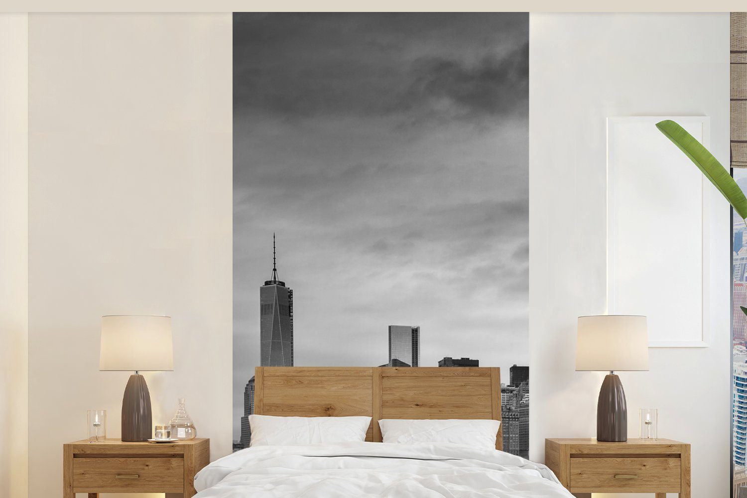 MuchoWow Fototapete Manhattan New York in schwarz und weiß, Matt, bedruckt, (2 St), Vliestapete für Wohnzimmer Schlafzimmer Küche, Fototapete