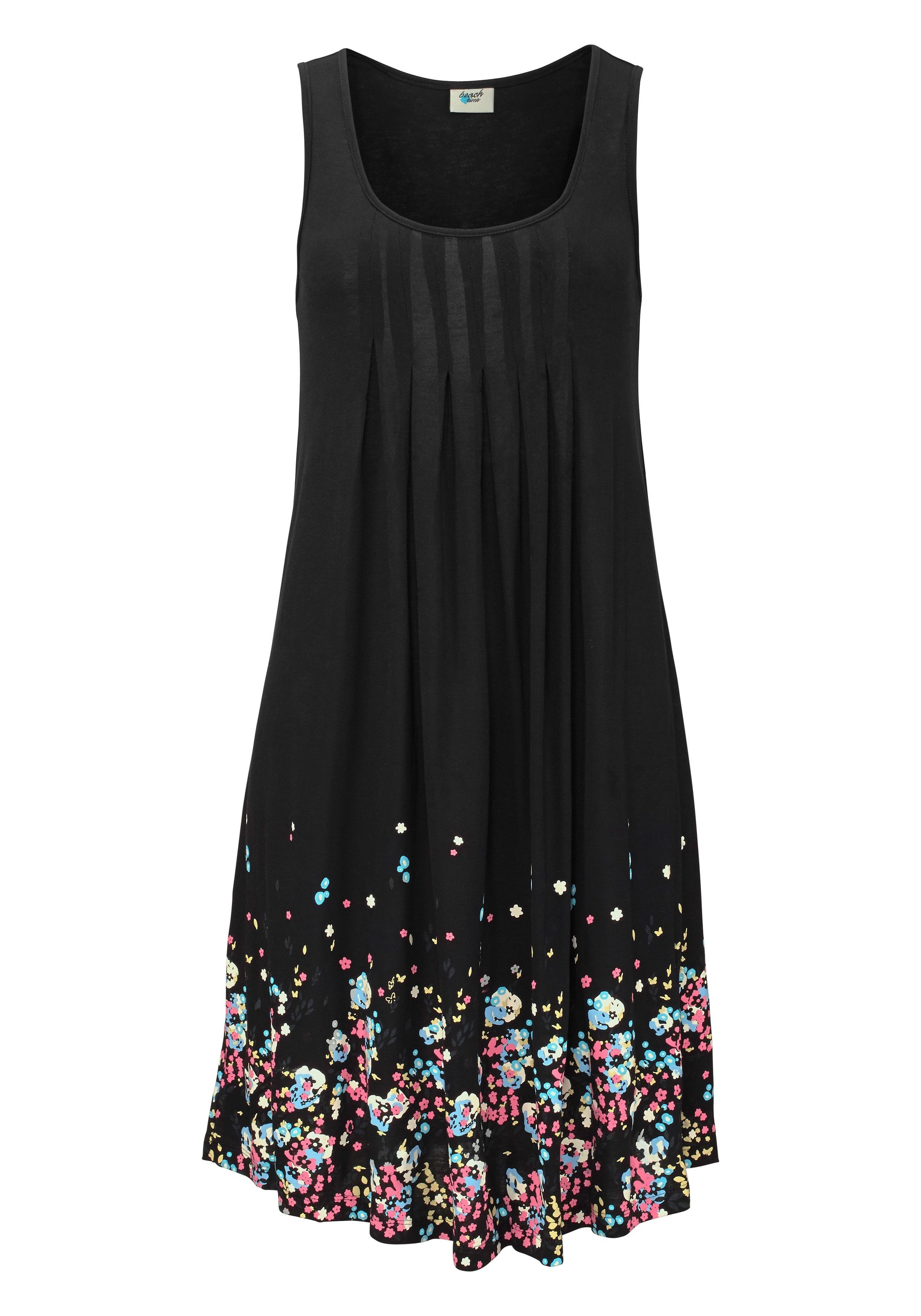 Beachtime by Lascana Strandkleid mit Blumenprint am Saum, lockeres Hängerchenkleid mit Zierfalten Leichtes Sommerkleid aus Viskose, Jerseykleid, A-Linien-Kleid, – Bild 2 von 5