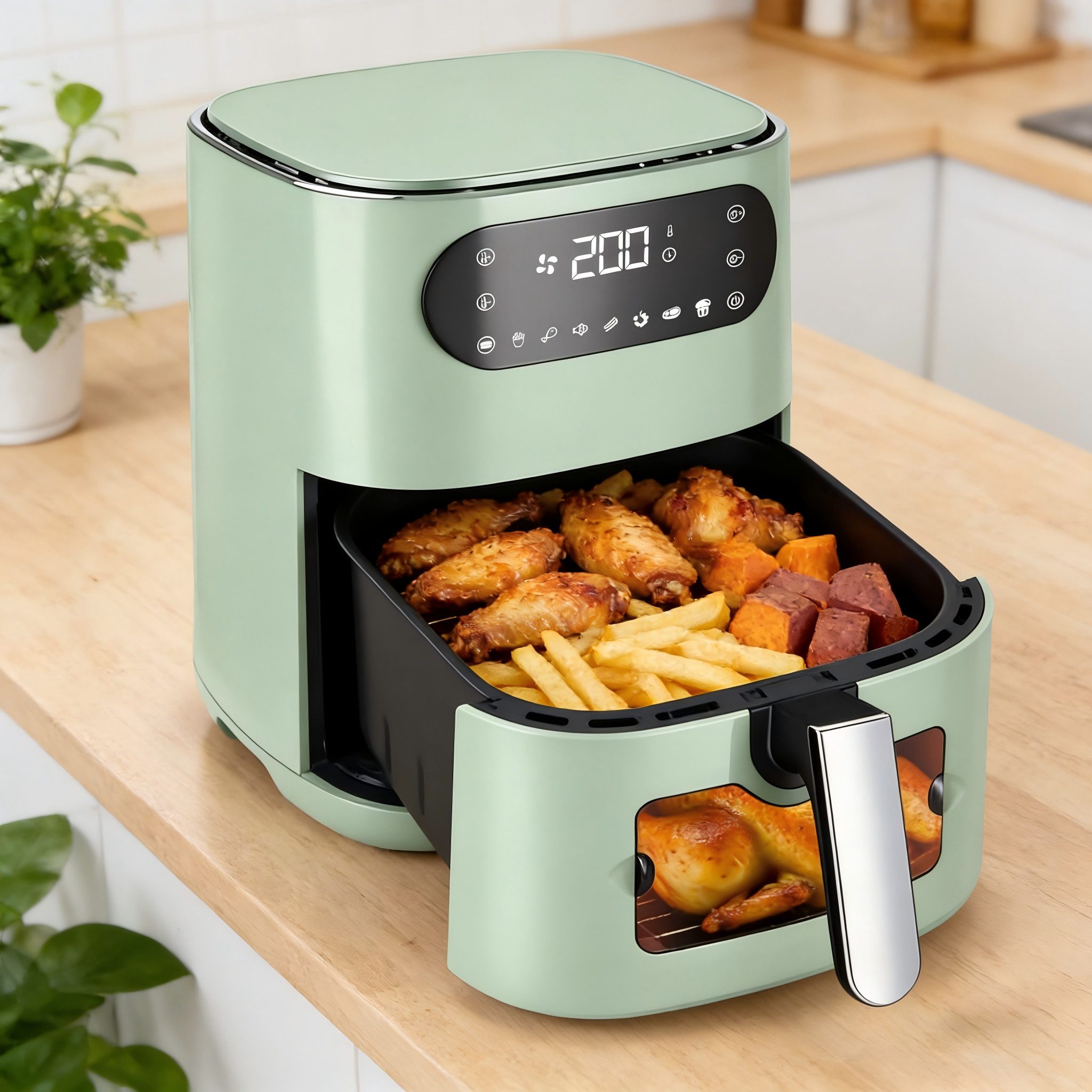 ZMH Heißluftfritteuse 6L Airfryer Einzelkorb Sichtfenster - 7 Garprogramme 11 Funktionen, 1500 W, Temperatur (80–200 °C) und Garzeit (bis zu 60 Minuten)