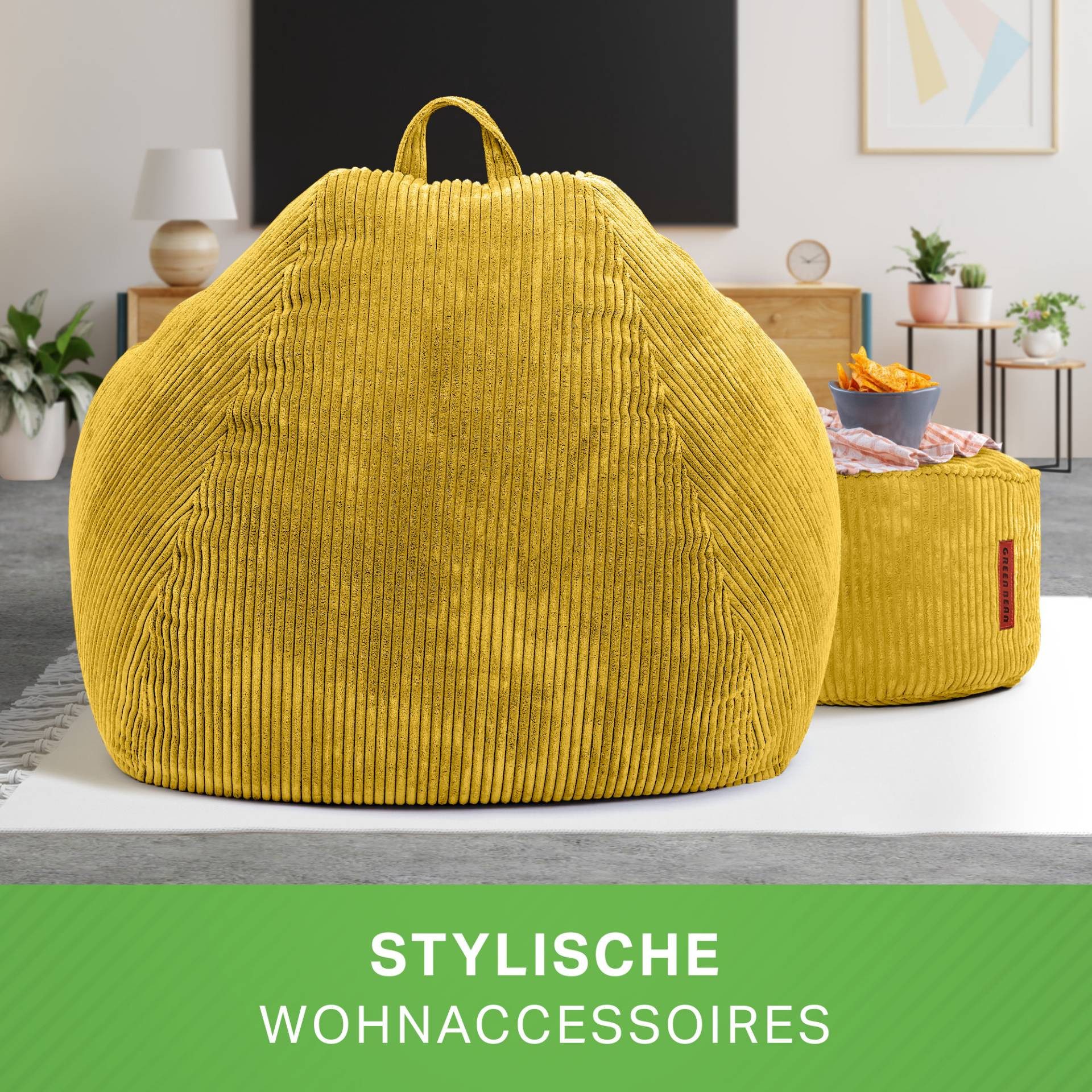 Green Bean Sitzsack XXL Sitzsack Scoop + Hocker aus Cord, Indoor Sitzkissen mit Sitzhocker, Relax Sessel – Bild 5 von 5