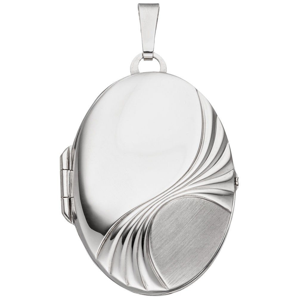 Schmuck Krone Kettenanhänger Medaillon Anhänger aus 925 Silber rhodiniert ovalförmig zum Öffnen, Silber 925