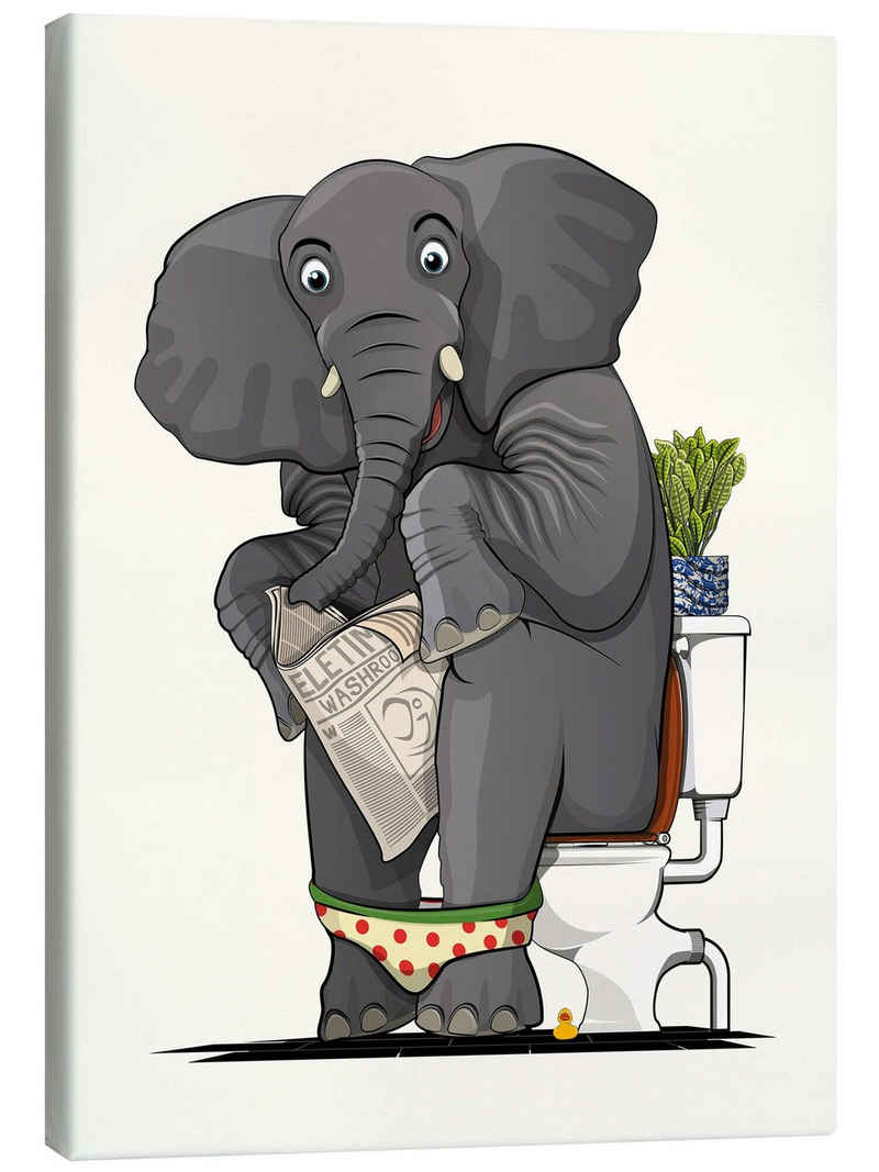 Posterlounge Leinwandbild Wyatt9, Elefant auf der Toilette, Kindergarten Kindermotive
