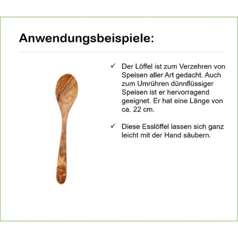 Olivenholz-erleben Esslöffel aus massivem Olivenholz, Länge: ca. 22 cm (1 Stück), Geschmackneutral & hygienisch, robust & langlebig, jeder ein Unikat – Bild 5 von 5