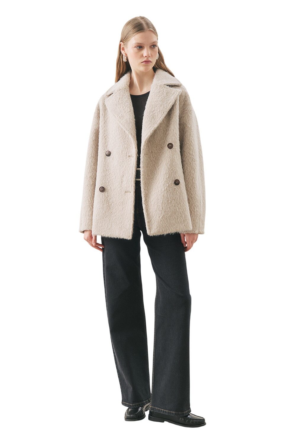 MANUKA Wintermantel BOUCLE-DOPPELREIHENMANTEL, SCHWARZ