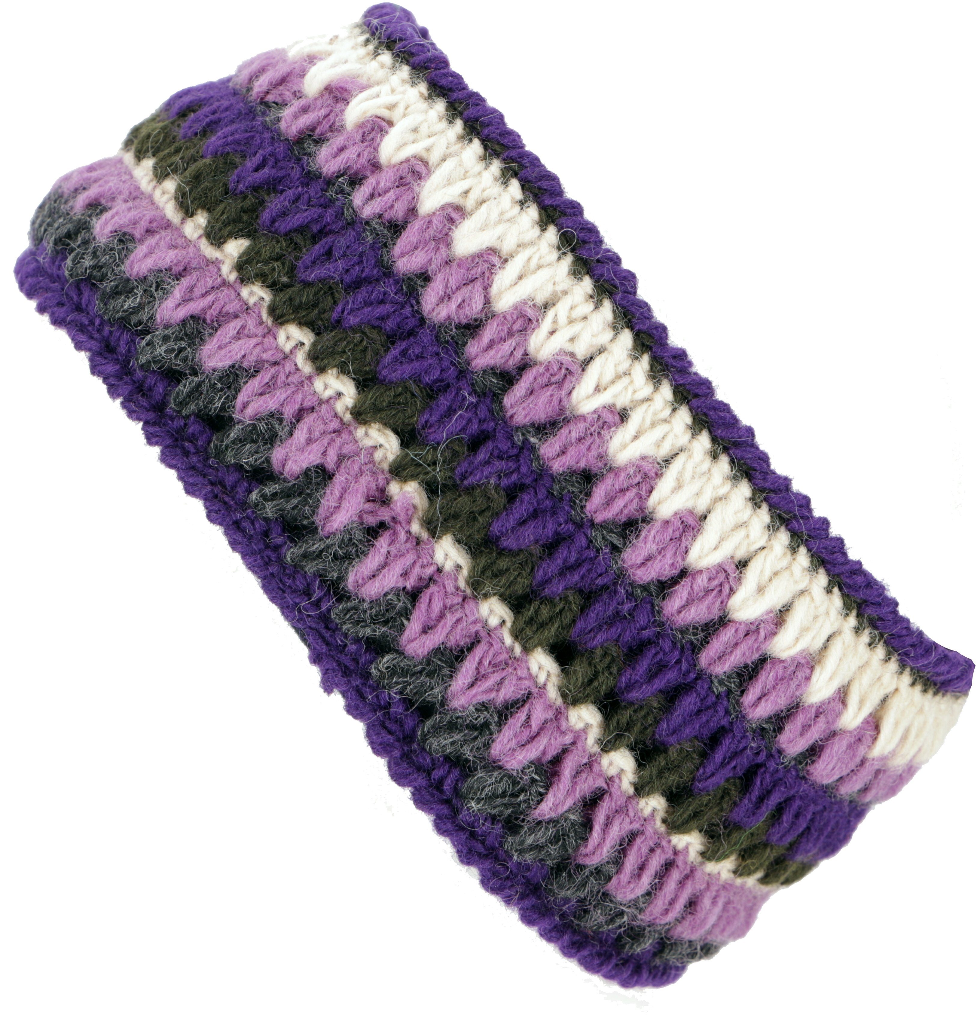 Guru-Shop Stirnband Buntes Häkel-Stirnband aus Schurwolle - violet/.. violet/ grau