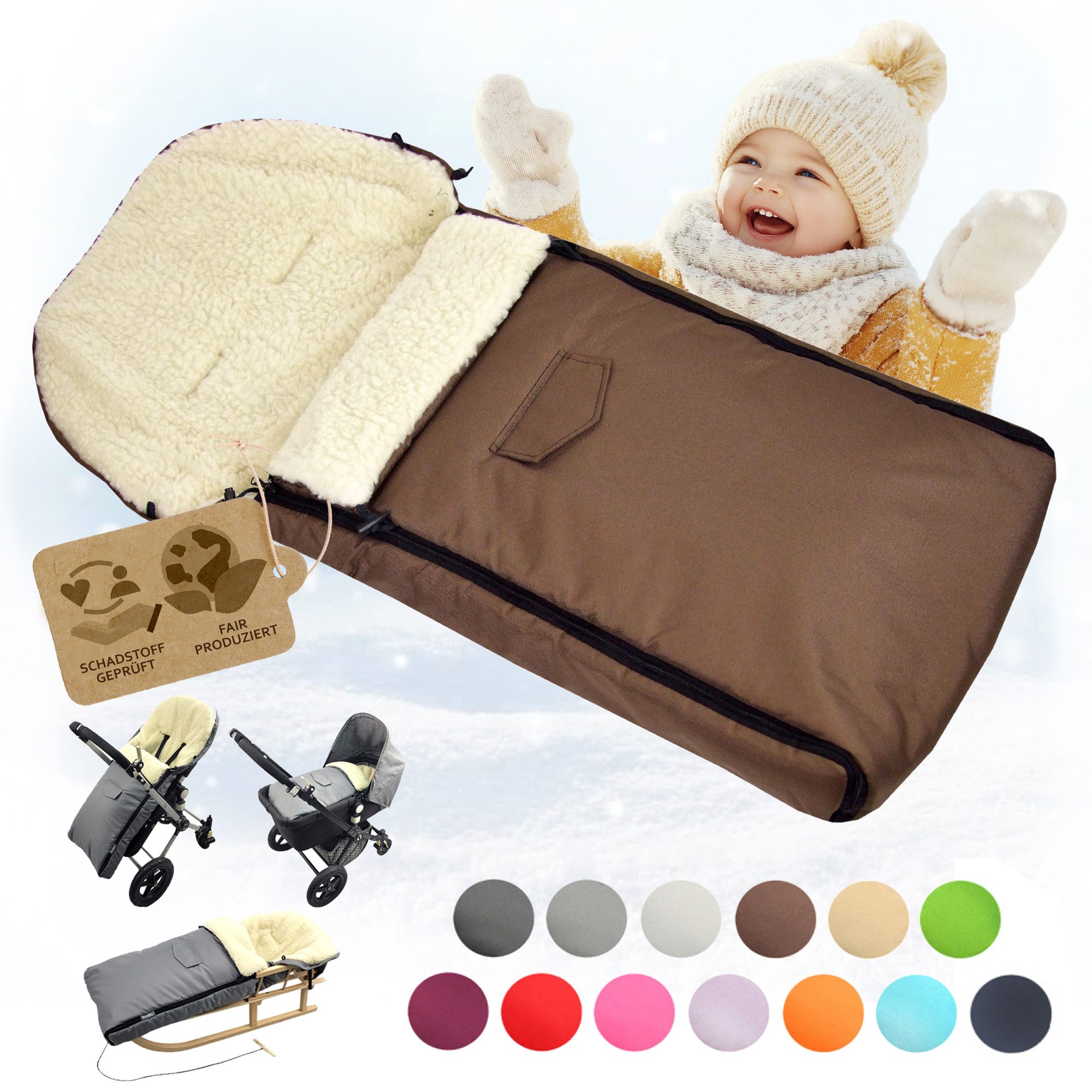 Fußsack Winterfußsack Babyfußsack Fußsack Kinderwagen Wolle universal 108cm