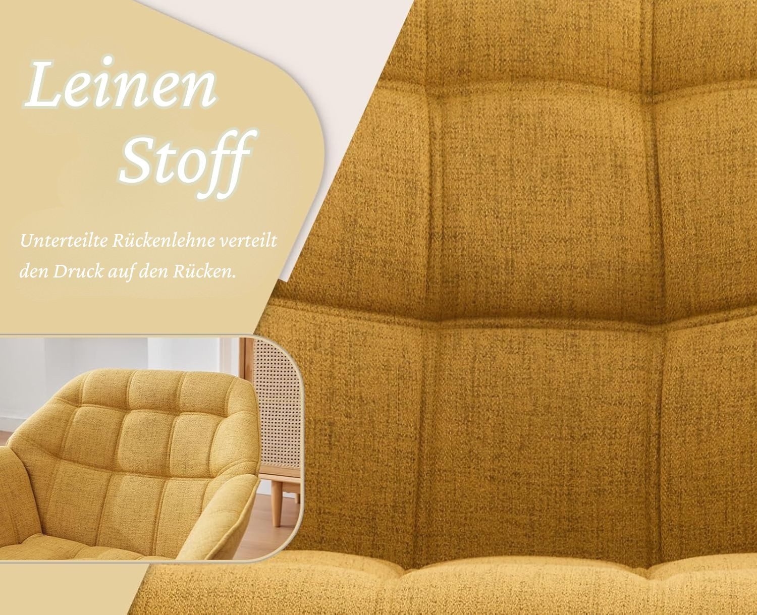 WAHSON OFFICE CHAIRS Ohrensessel mit Massivholz-/Metallbeinen Moderner Sessel aus Leinen/Samt – Bild 4 von 5