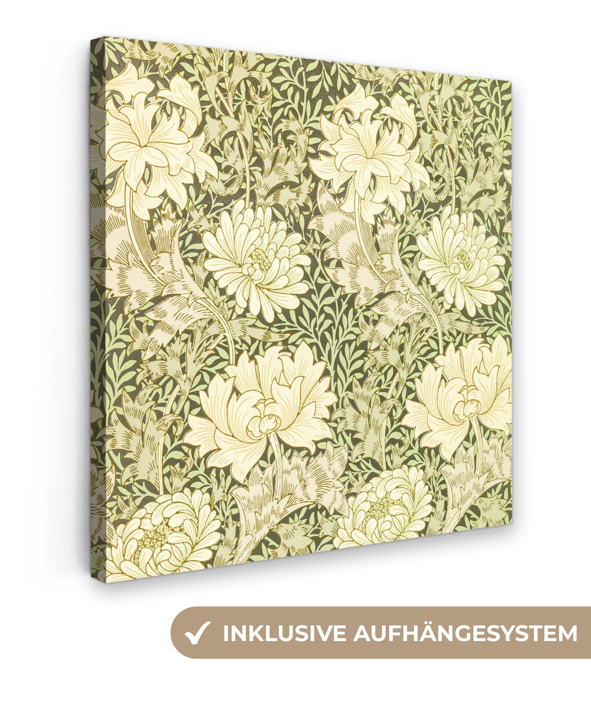 OneMillionCanvasses® Gemälde Rosen - Blumen - Grün - William Morris, (1 St), Leinwand Bilder für Wohnzimmer Schlafzimmer, 20x20 cm