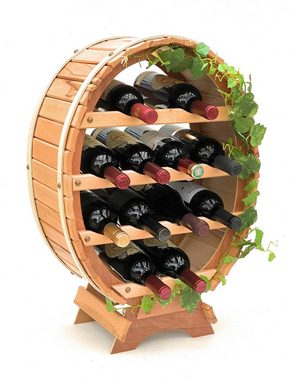 DanDiBo Weinregal Weinregal Holz Weinfass für 12 Flaschen Natur lackiert Bar Flaschenständer Fass Flaschenhalter Flaschenregal