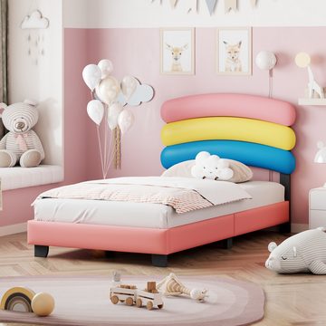 Ulife Kinderbett Polsterbett Gästebett Einzelbett Jungen- und Mädchenbett, Regenbogenform, 90*200cm