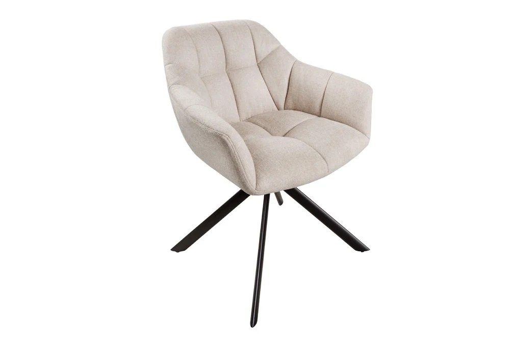 LebensWohnArt Stuhl beige Metallgestell Drehstuhl Strukturstoff Moderner LYON