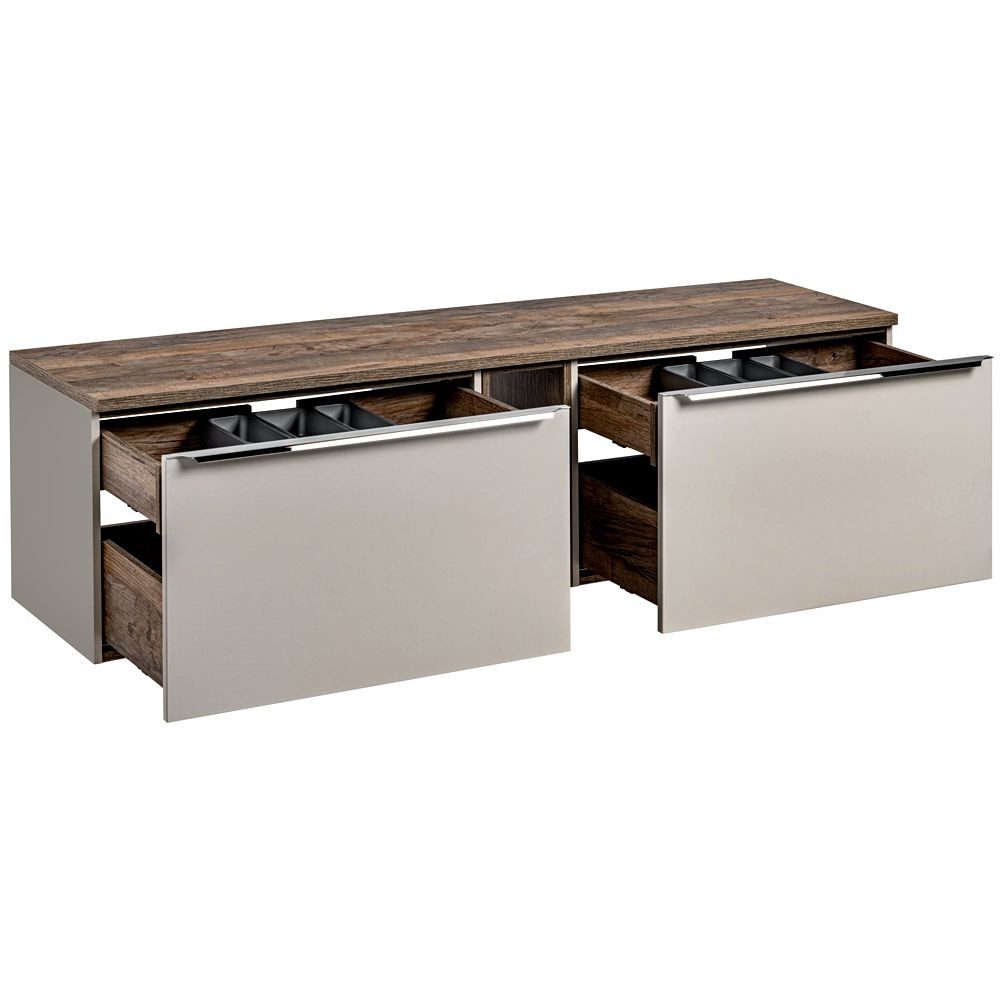 Lomadox Waschbeckenschrank PUEBLA-56-TAUPE taupe mit Vintage Oak 180,4/48,5/46 cm