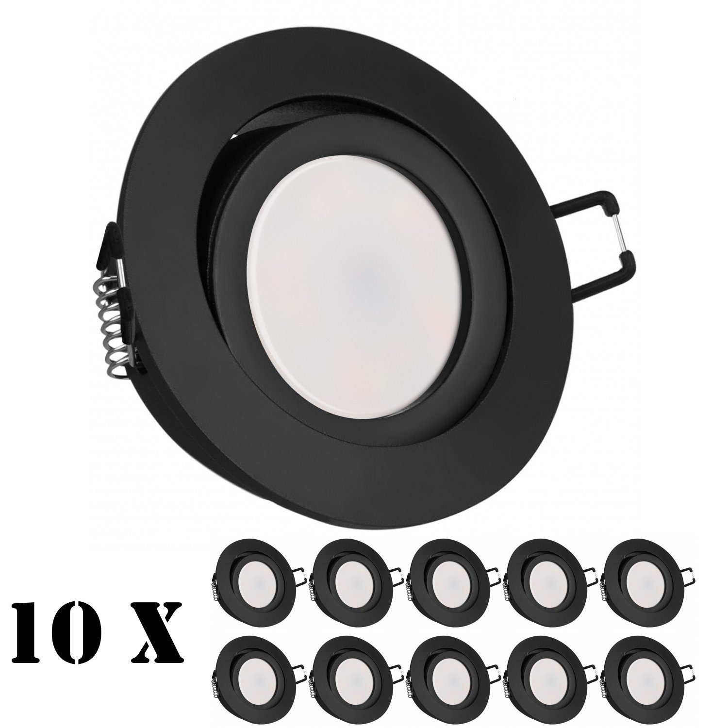 LED 10er extra Set Leuchtm in schwarz mit 5W LEDANDO Einbaustrahler LED matt flach Einbaustrahler
