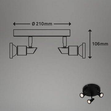 Briloner Leuchten LED Deckenspots 2992-035R, LED wechselbar, Warmweiß, 3-flammig, IP44, schwenkbar, schwarz, Warmweiß 3000K, GU10