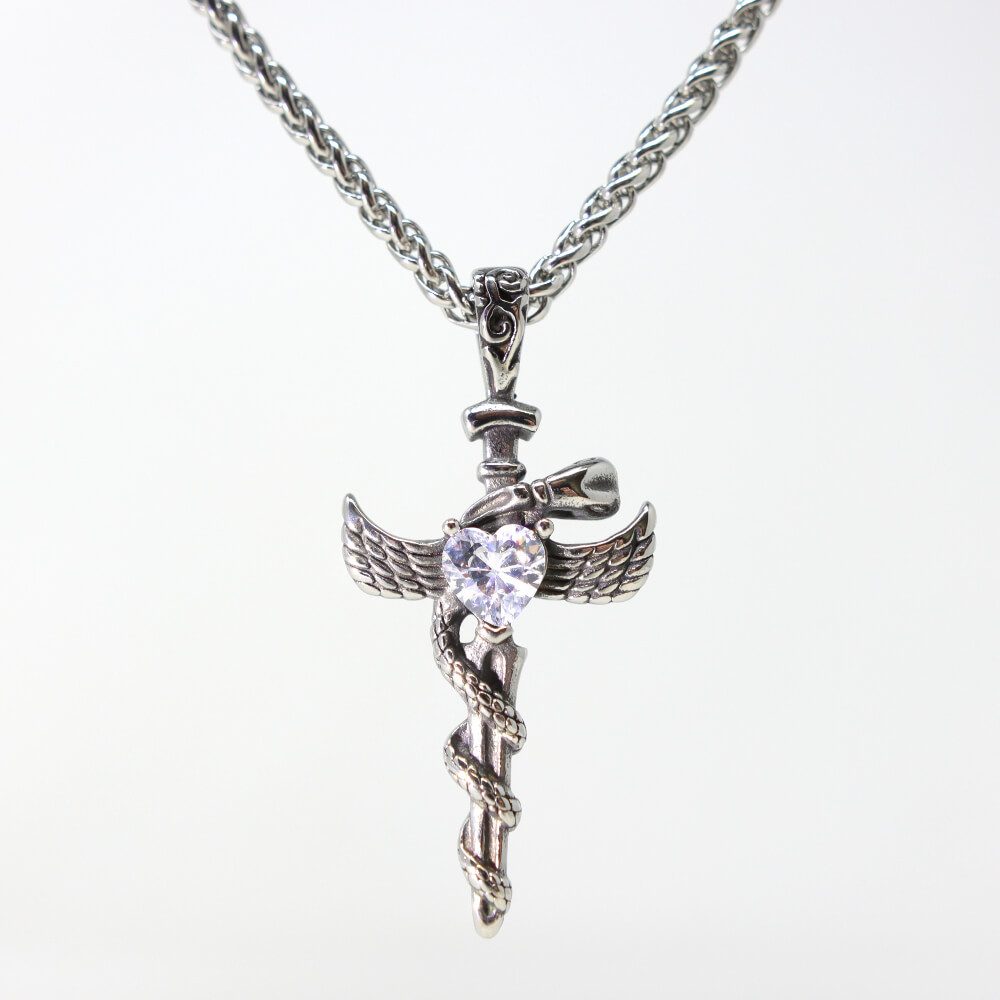 Kette mit Anhänger Lederkette Edelstahlkette 316L SCHLANGENKREUZ