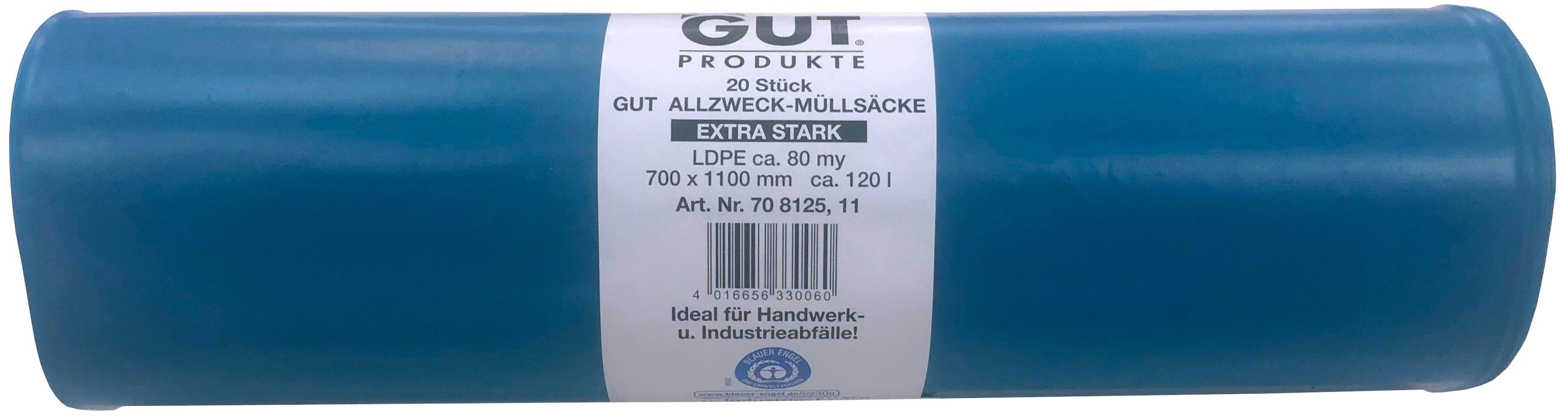 GUT-Produkte Müllbeutel Abfallsäcke Recycling-LDPE 120L 80µ Extra Stark, Extra Stark