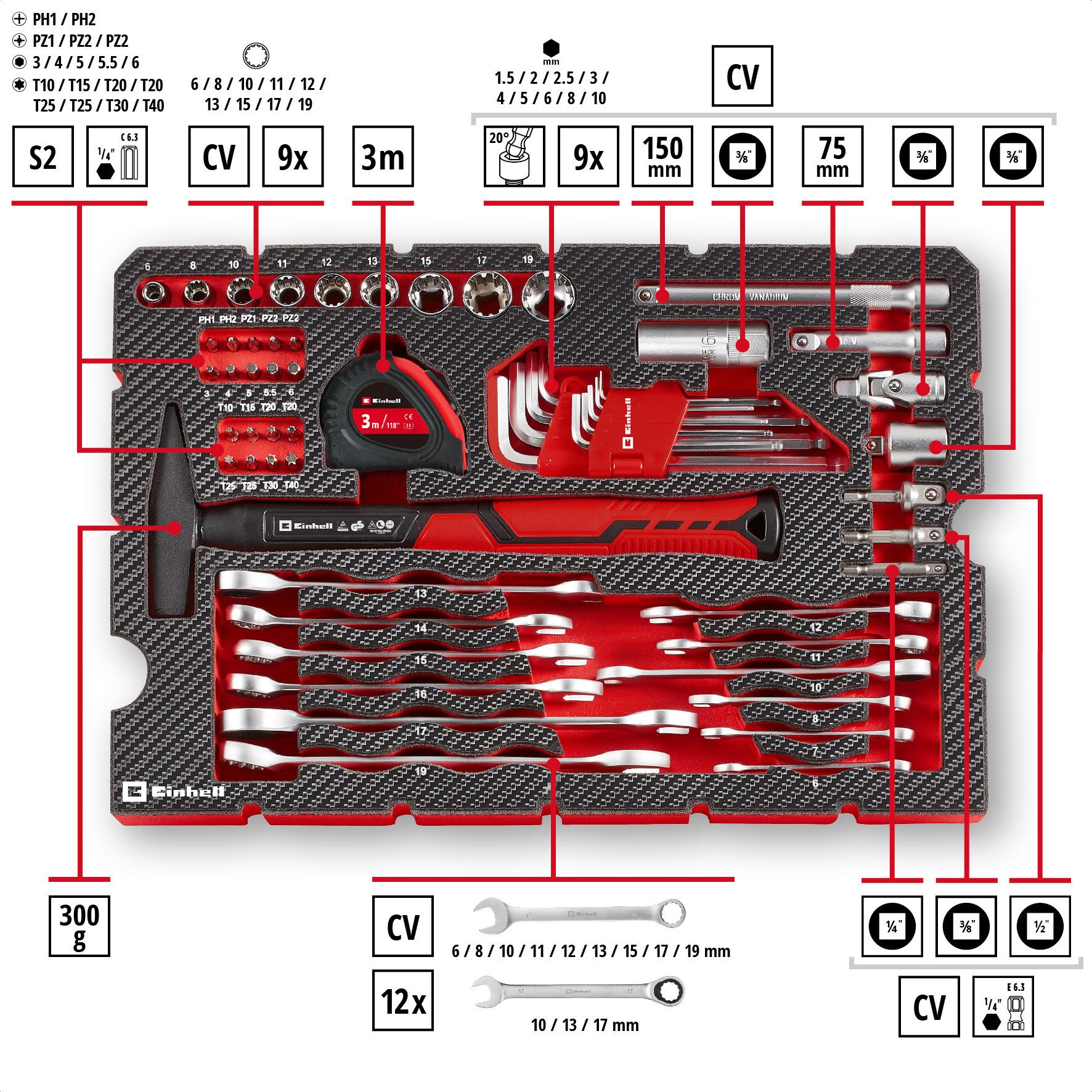 Einhell Werkzeugset, (80-tlg), Original Einhell E-CASE 80-tlg. Werkzeugkoff günstig online kaufen