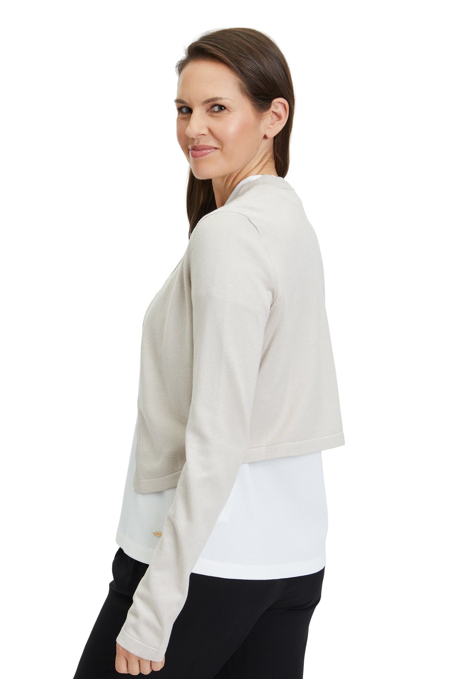 Betty Barclay Bogenkante Strickjacke Beige mit (1-tlg) Strickdetails Grau