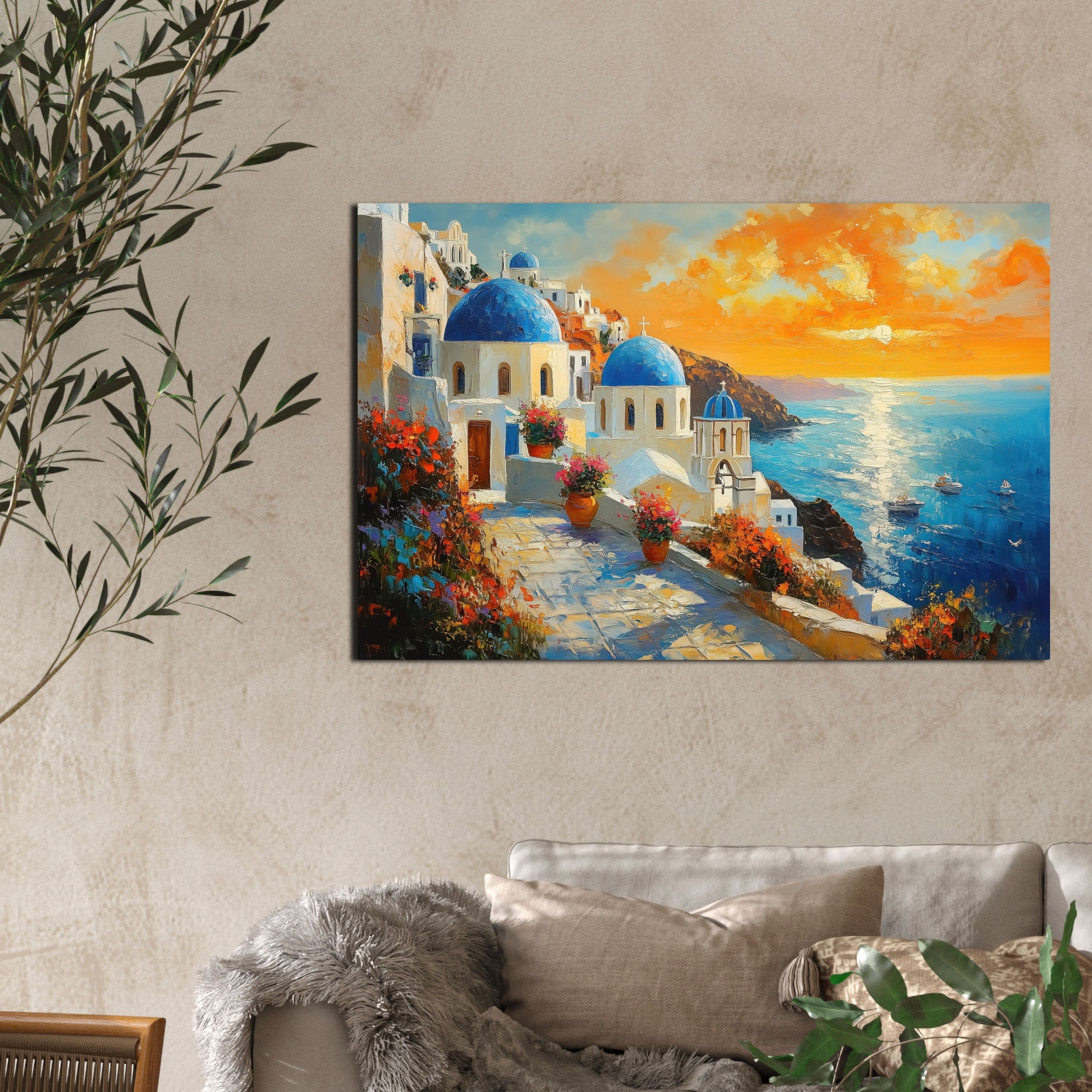 DARO Design Leinwandbild Modern Abstrakt Wandbilder XXL Wandbild Wand Deko Leinwand Bilder, (Griechenland Santorini - Bild groß Wohnzimmer Schlafzimmer Küche Es – Bild 4 von 5