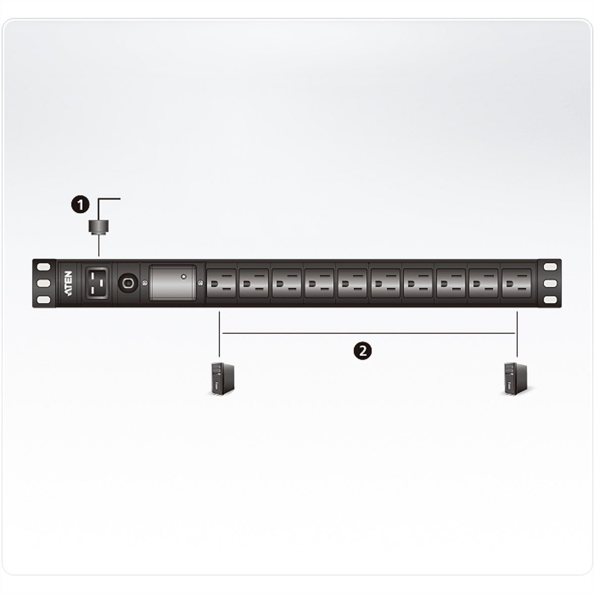 Thumbnail - Aten PE0209SG 1U 9 Port Basic PDU 8x C13 1x C19 16A Steckdosenleiste