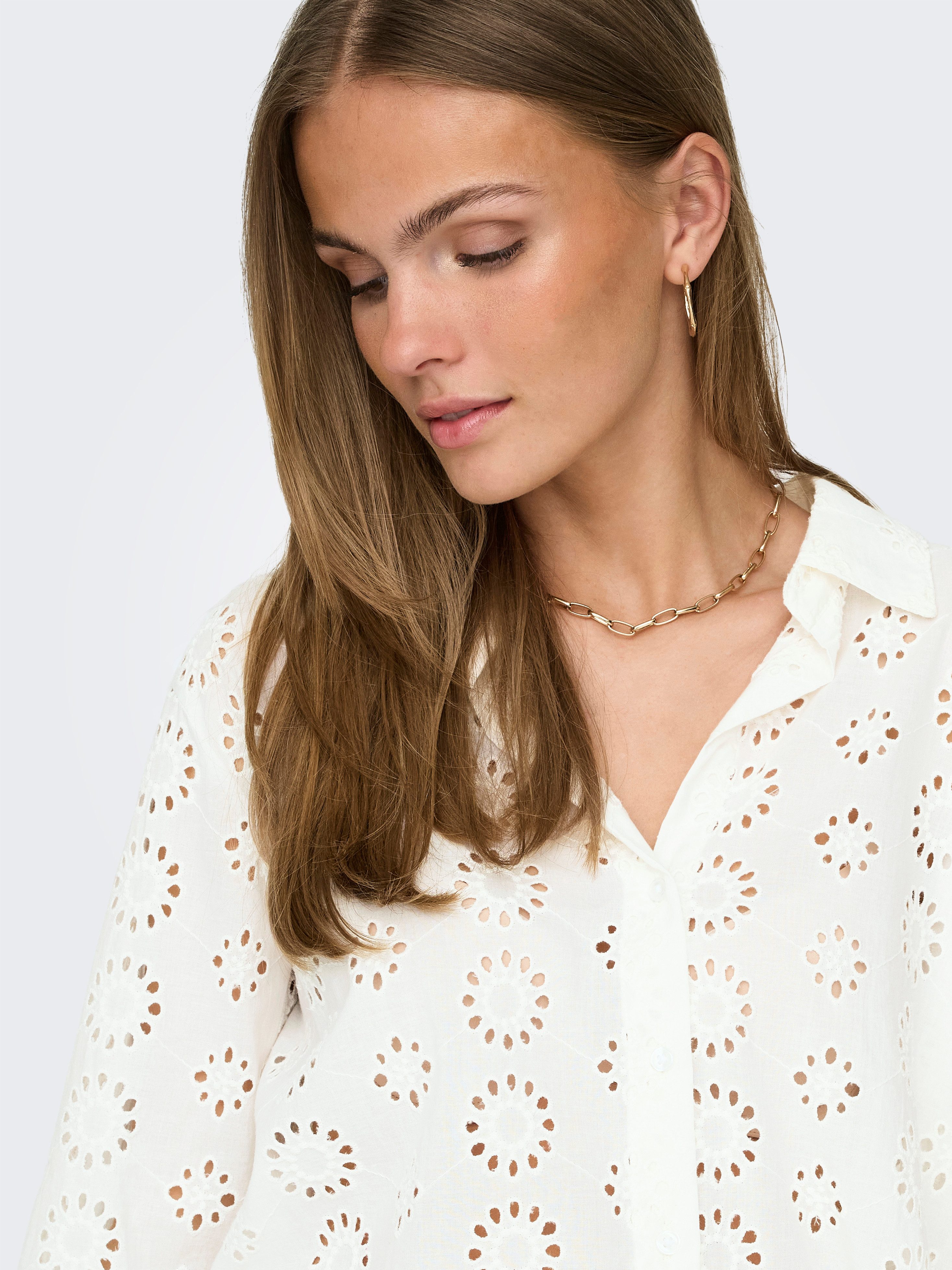 JDY Hemdbluse JDYTALLIE 3/4 LONG SHIRT WVN NOOS mit Lochstickerei-Detail