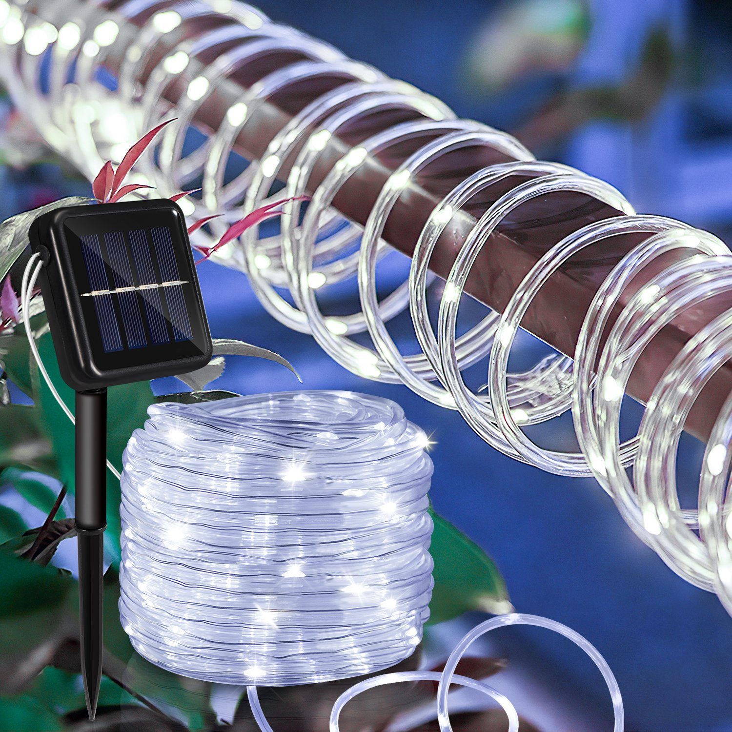 LED-Lichterschlauch Solar Solarleuchte LED LED Lospitch Solarleuchten,Kaltweiß 10m Lichterkette