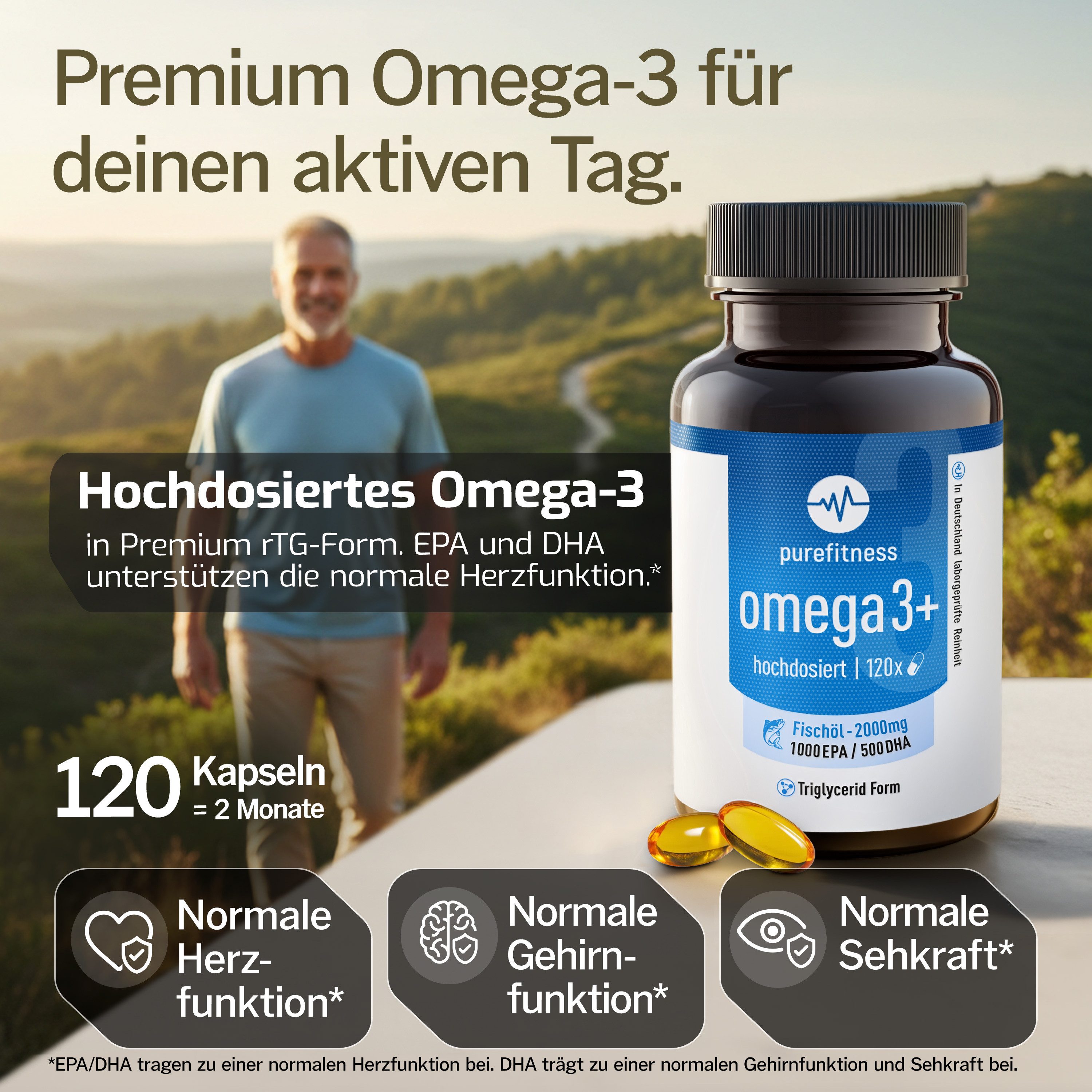 Purefitness OMEGA 3+ Fischöl 120 Kapseln Kapsel
