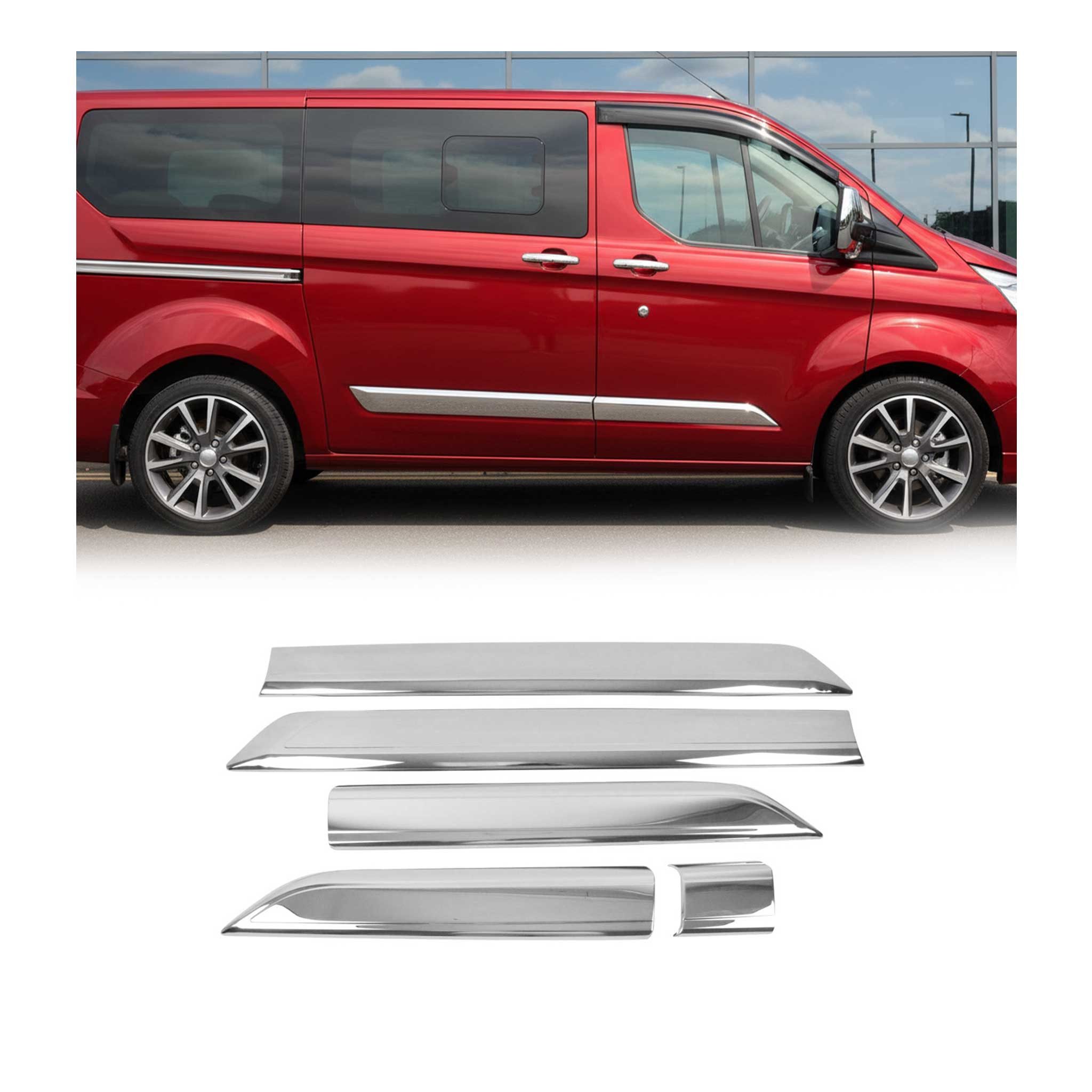 OMAC Zierleisten-Aufkleber Seitentürleiste für Ford Transit Custom 2013-2024 Edelstahl 5x, (5tlg), Langlebig,Einfache Reinigung,Einfache Installation,Rostbeständig