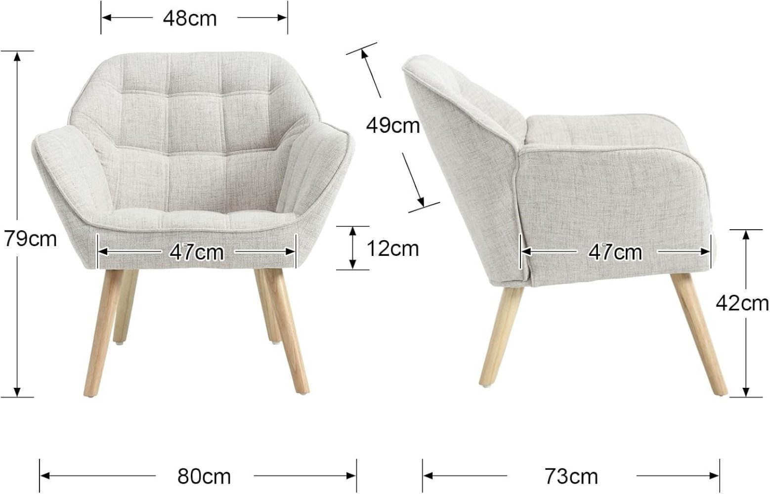 CHAIRUS Sessel Gepolsterter Lehnensessel mit Holzbeinen für Wohn- & Schlafz günstig online kaufen