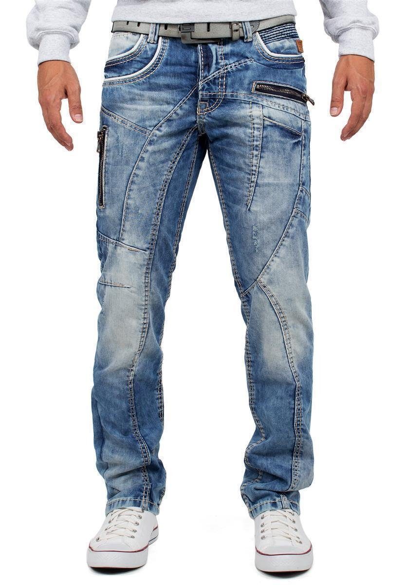 Cipo & Baxx und mit Verzierungen Regular-fit-Jeans BA-C1150 Herren Hose Reißverschlüssen