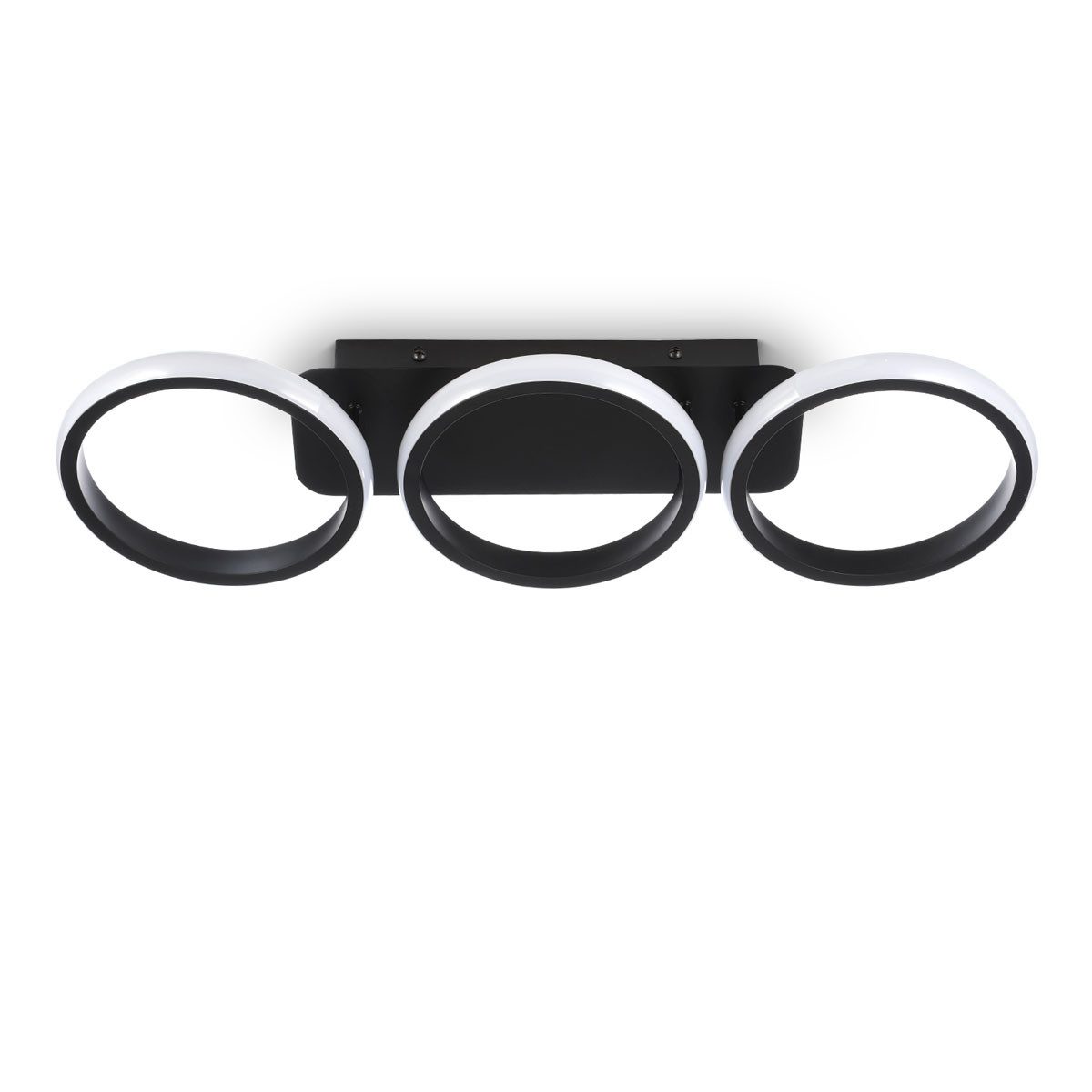 LETGOSPT LED Deckenleuchte Schwarz Deckenlampe Modern 3 Flammig in Ringoptik, Dimmbar Küchenlampe, LED fest integriert, Warmweiß, ‎Kaltweiß, Neutralweiße, 53cm x 17cm x 7cm, für Schlafzimmer, Esszimmer, Flur, Arbeitszimmer