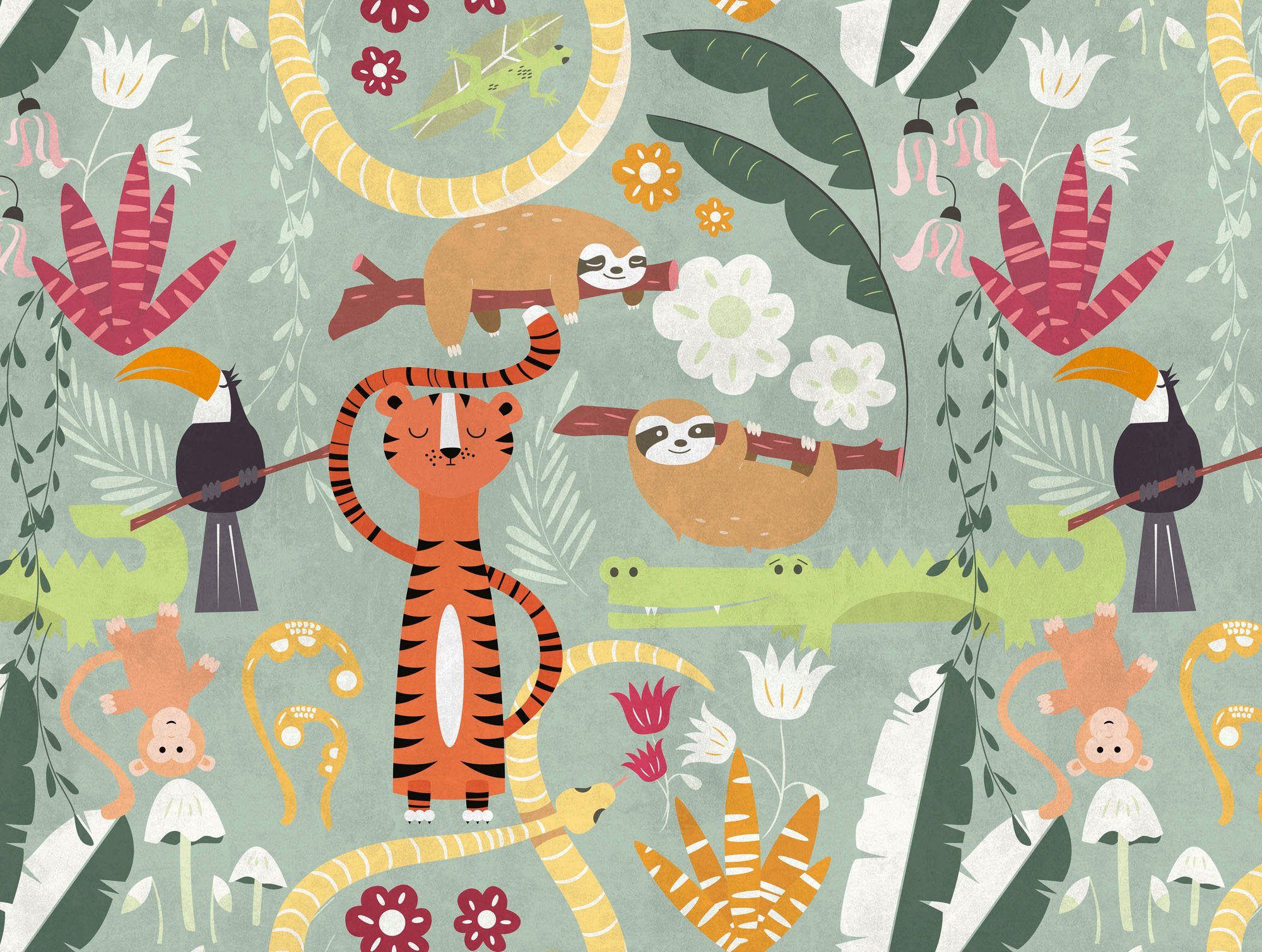 living walls Kindertapete The Wall, glatt, Motiv, animal print, gemustert, Fototapete Dschungel Tapete Tiere Tapeten modern Flur Design Optik