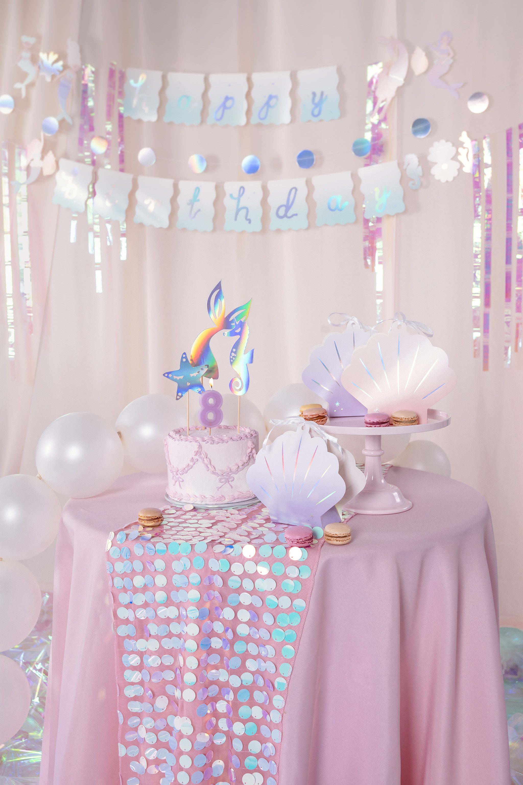 partydeco Tischläufer, Tischläufer mit Pailletten 30cm x 2,13m Rosa / Blau Irisierend