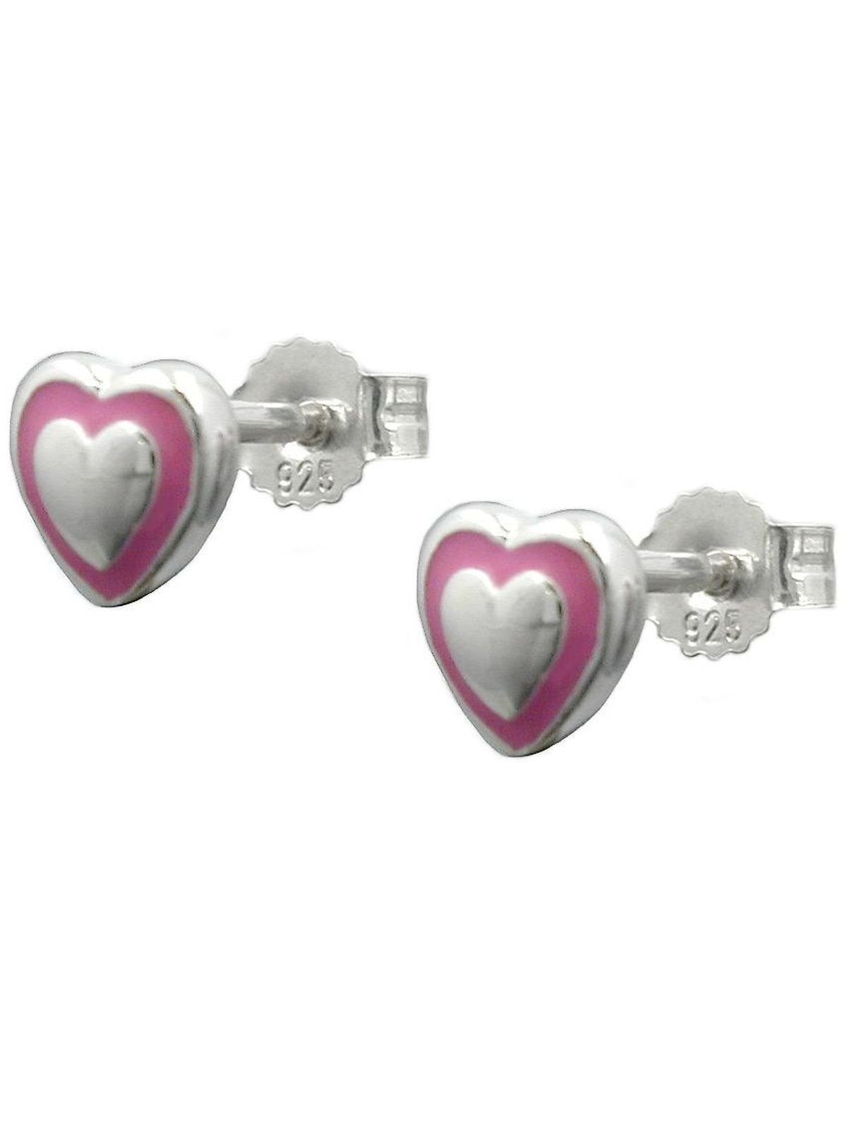 Gallay Paar Ohrstecker Ohrring 5mm Kinderohrring kleines Herz rosa lackiert Silber 925 (1-tlg)