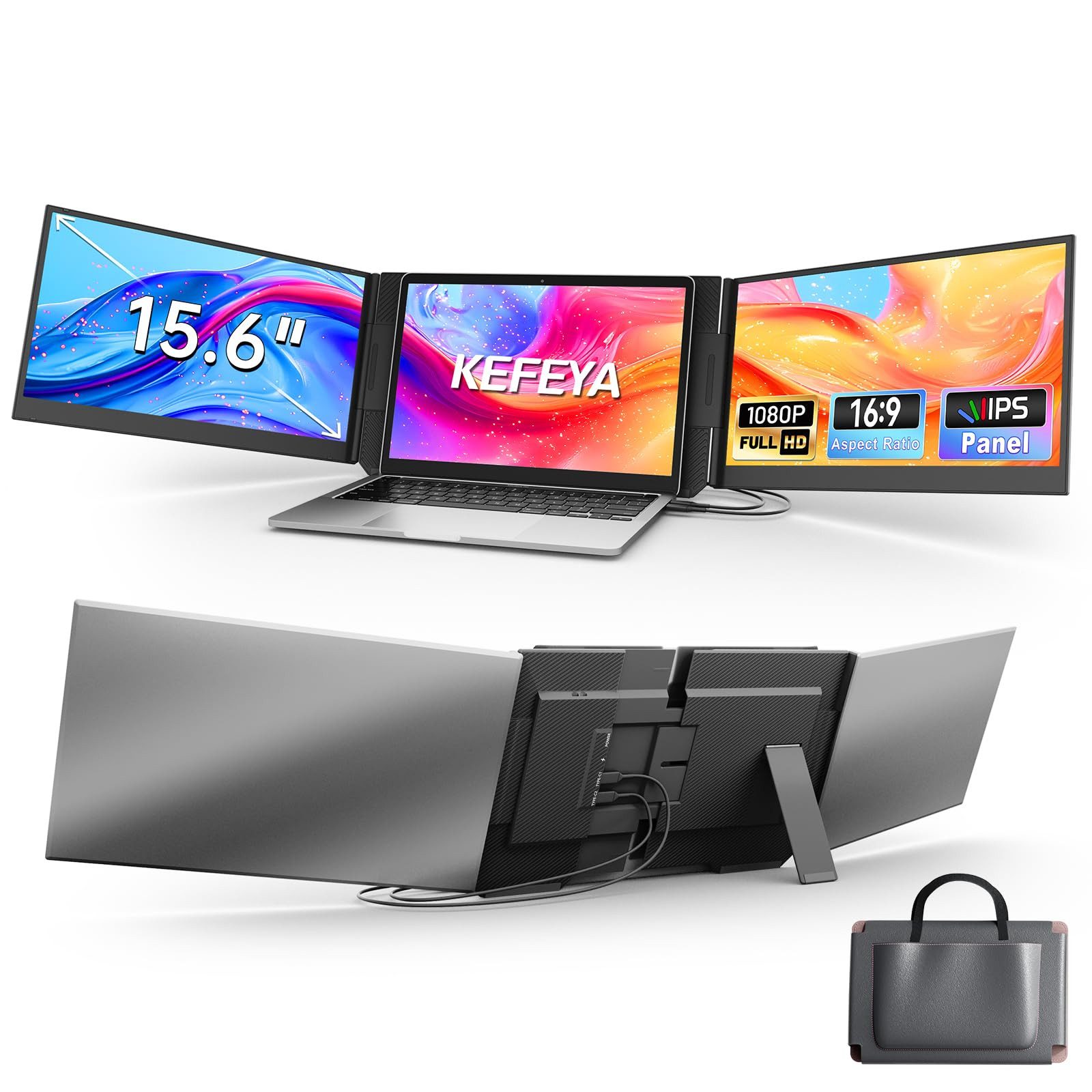 KEFEYA Dual-Screen-Laptop-Bildschirm-Extender Laptop-Bildschirmerweiterung Portabler Monitor (40 cm/15.6 ", 1920 * 1080 px, Full HD, 60 Hz, HDR, Tragbarer Monitor,13–17,3″, Kompatibel mit Android/Windows/Chrome usw)