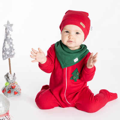 Babymajawelt Erstausstattungspaket Baby Weihnachts Bekleidung Set, Geschenk Set, Ausstattung, Xmas (3 Teile: Einteiler/Schlafanzug, Mütze, Halstuch) Reine Baumwolle, 3 Teile, 2 Wege-Reißverschluss, Made in EU