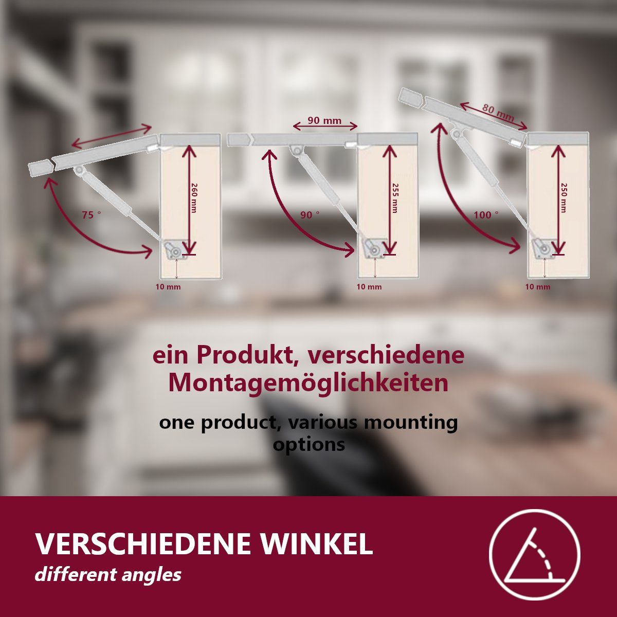 Thumbnail - HOOZ Türbeschlag 4er Set Gasfeder 100N Gasdruckfeder Türdämpfer (4 St., 4er Set)