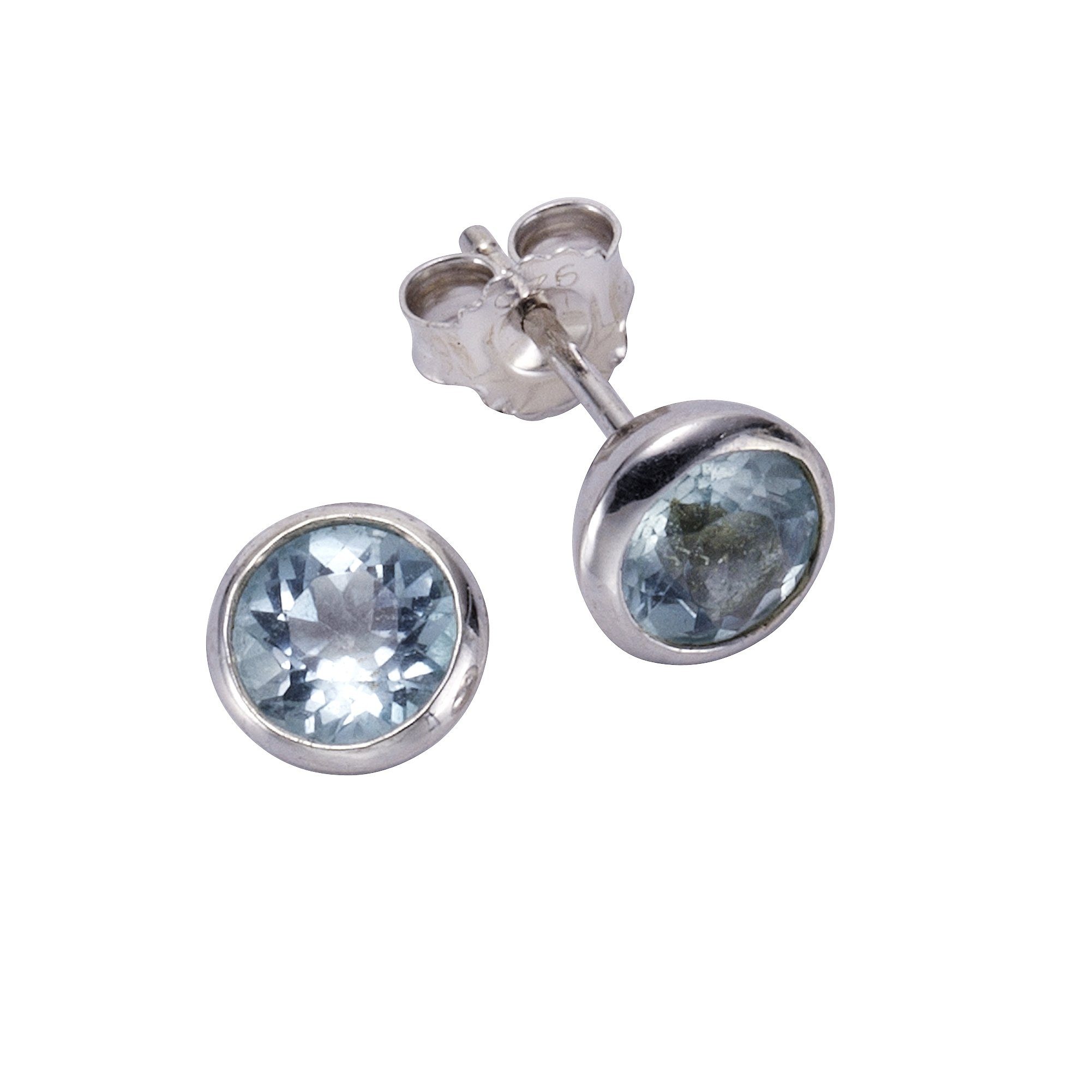 Zeeme Paar Ohrstecker Silber 925 rhodiniert mit 2x Blautopas (beh) 7,5mm
