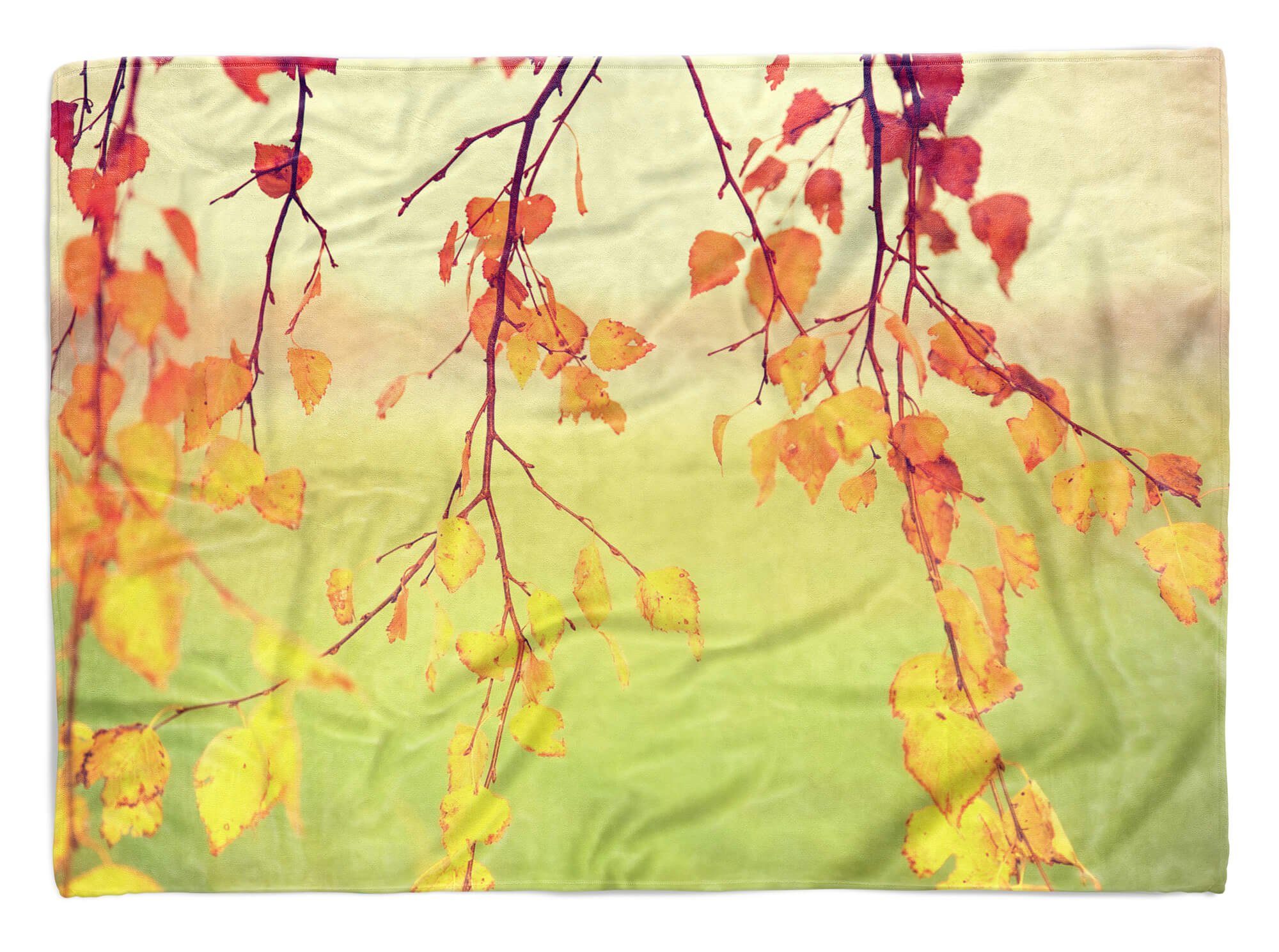 Sinus Art Handtücher Handtuch Strandhandtuch Saunatuch Kuscheldecke mit Fotomotiv Herbstblätter Zwei, Baumwolle-Polyester-Mix (1-St), Handtuch
