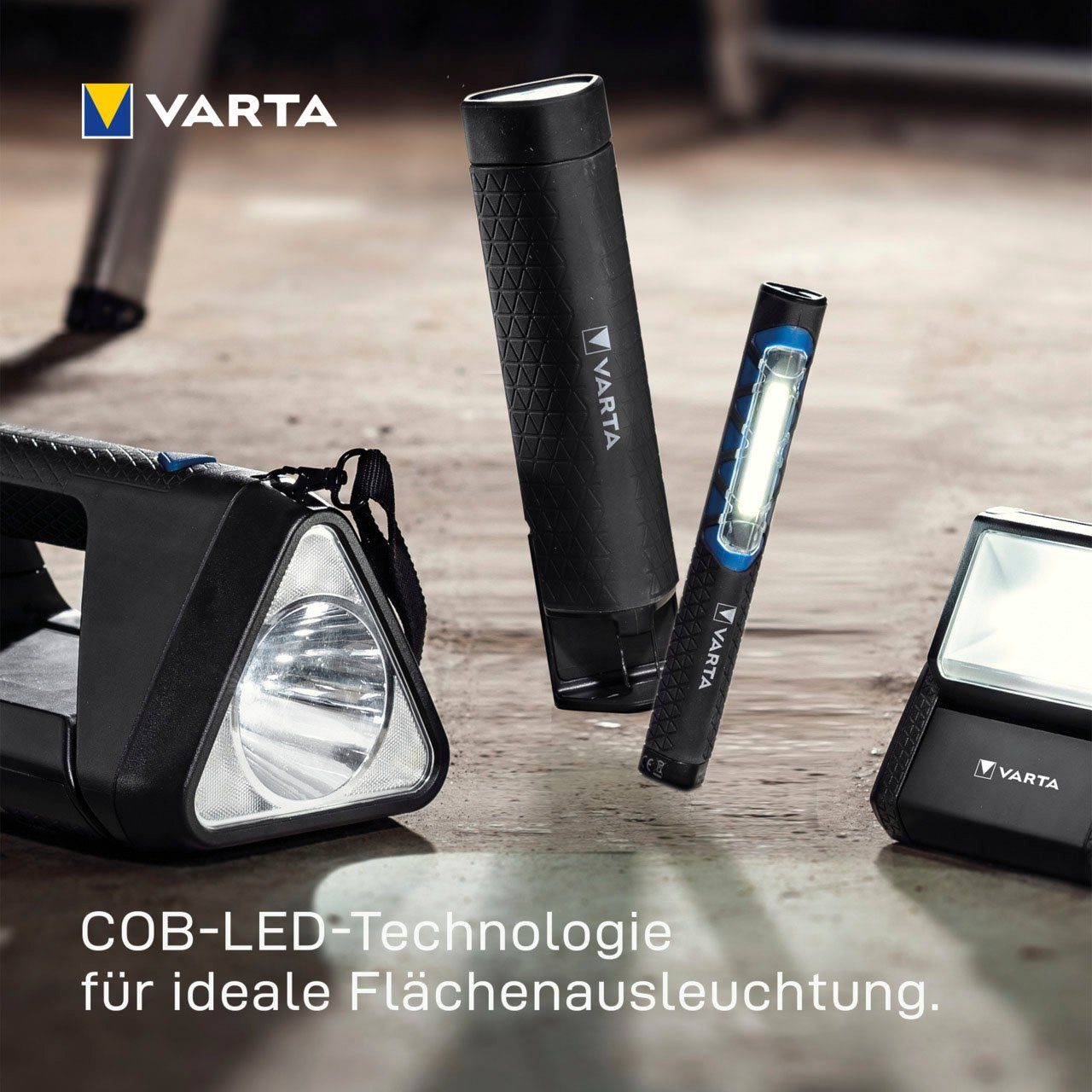 VARTA Taschenlampe WORK FLEX AREA LIGHT (Set, 4-St), für Werkzeugkästen,Befestigungsmöglichkeiten für freihändiges Arbeiten
