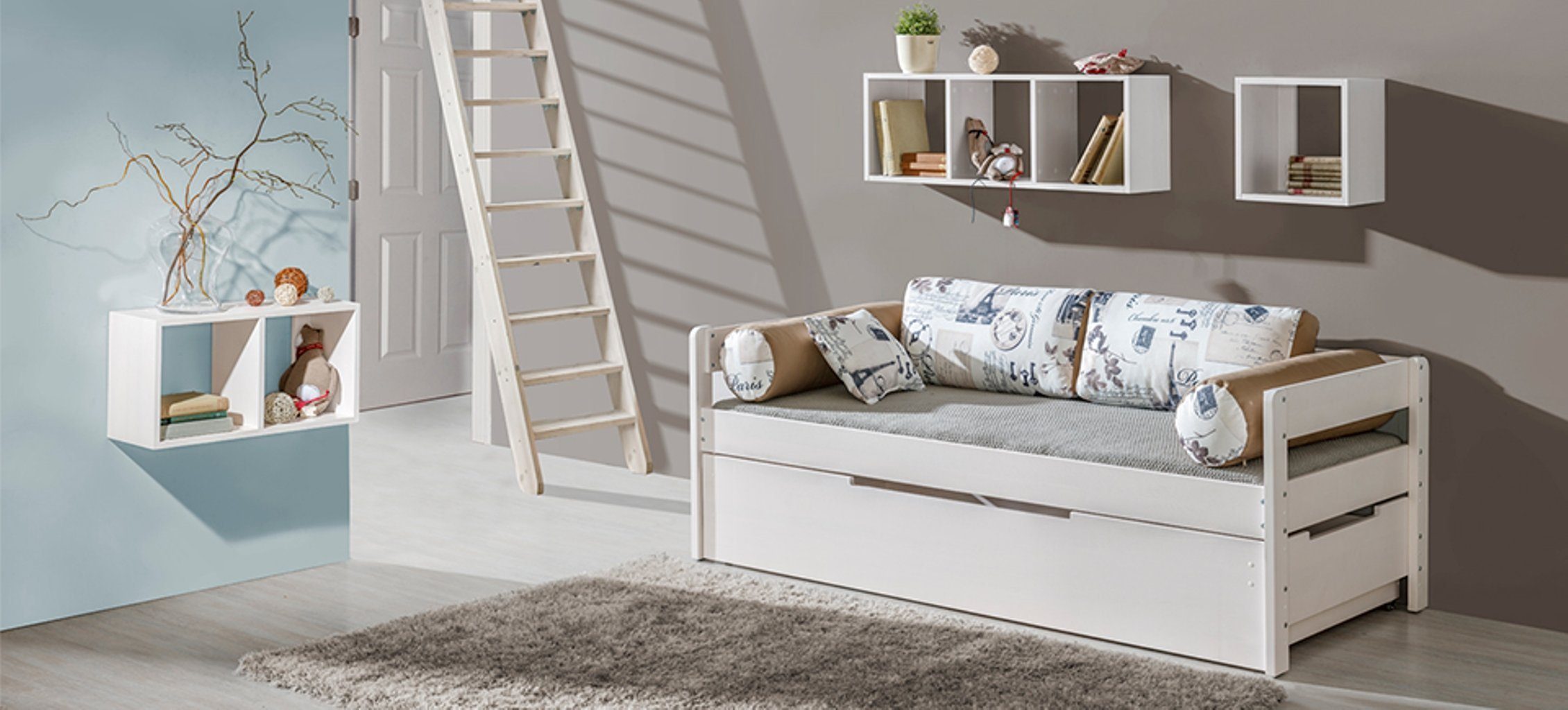 JVmoebel Kinderbett, Bett mit Bettkasten Doppelbett 2 x Betten Kinderbett Jugendbett | Jugendbetten