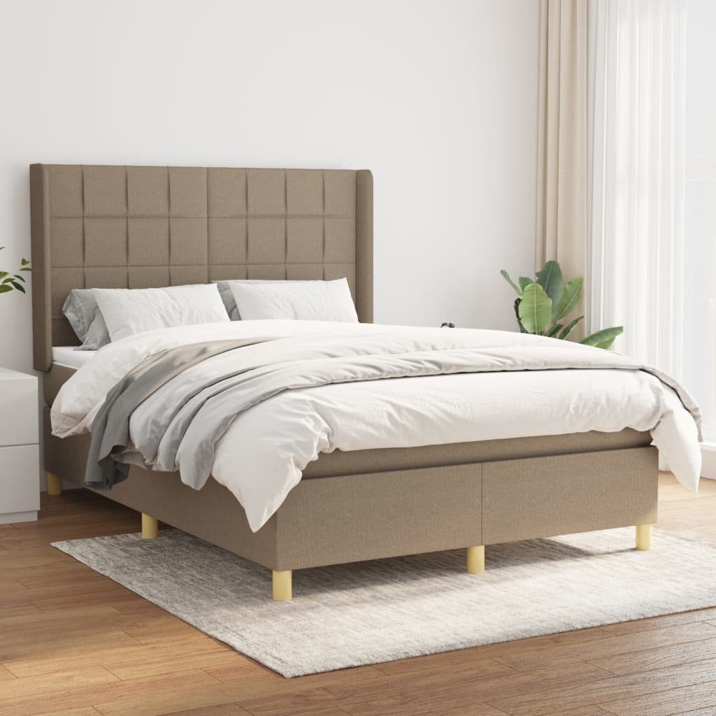 vidaXL Bett Boxspringbett mit Matratze Taupe 140x200 cm Stoff
