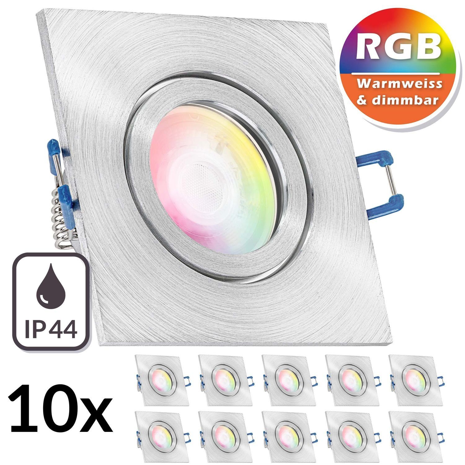 LEDANDO LED Einbaustrahler 10er IP44 RGB LED Einbaustrahler Set extra flach in aluminium natur mi